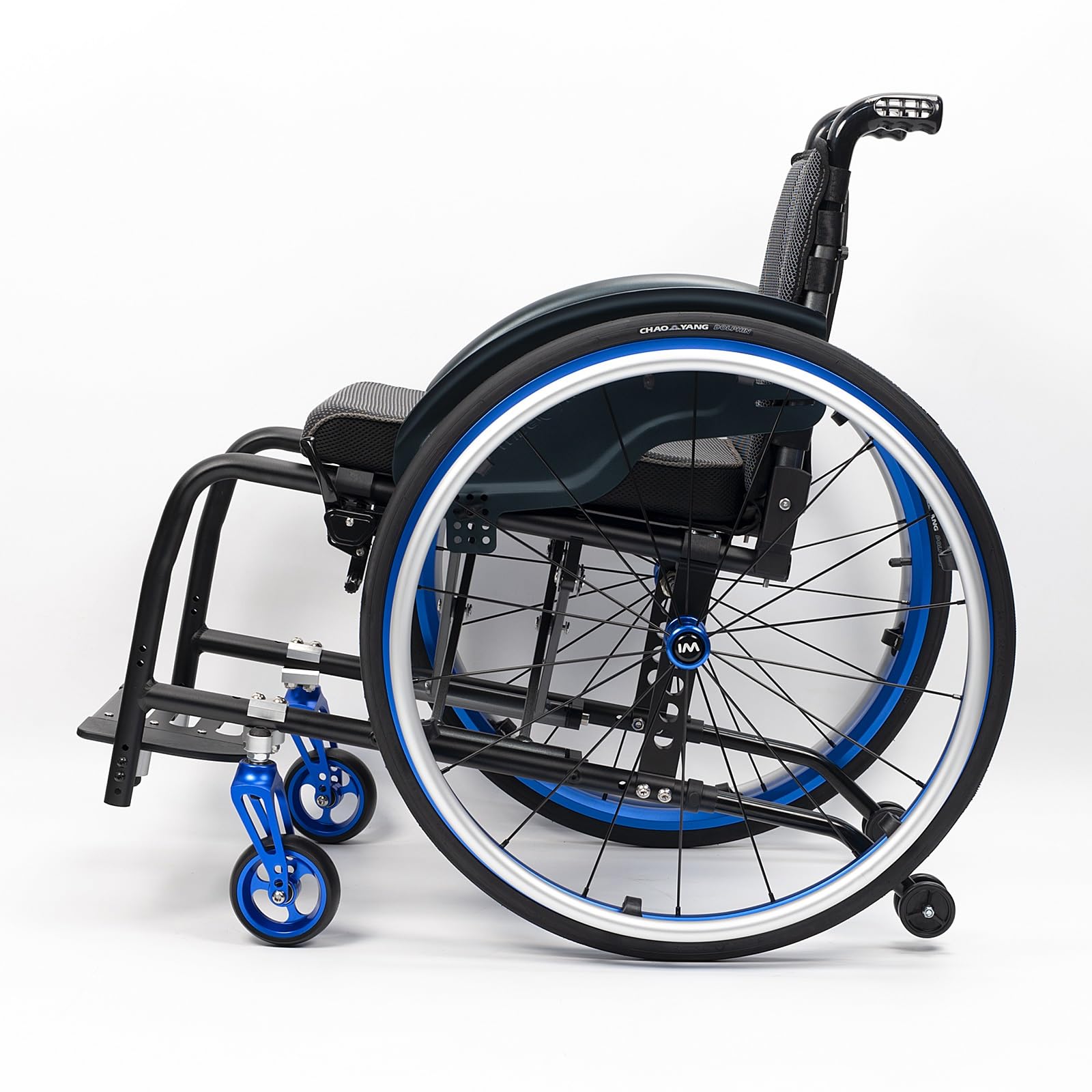 Silla de ruedas manual ligera, silla de ruedas deportiva ultraligera portátil todo terreno, silla de ruedas plegable, sillas de ruedas de transporte con antivuelco(Blue A,40cm/15.7in)