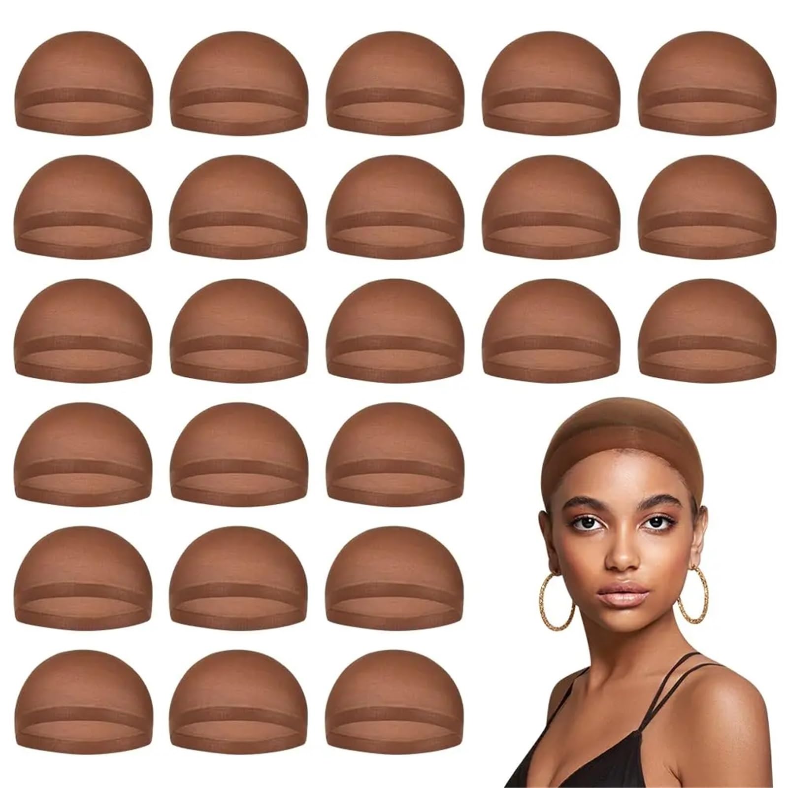 Gorra de peluca 100 Piezas (50 Paquetes) De Redecilla Elástica Nailon For Peluca, Malla For Tejer Pelucas, 2 Por Paquete para fijar la peluca(Light red brown100PC)
