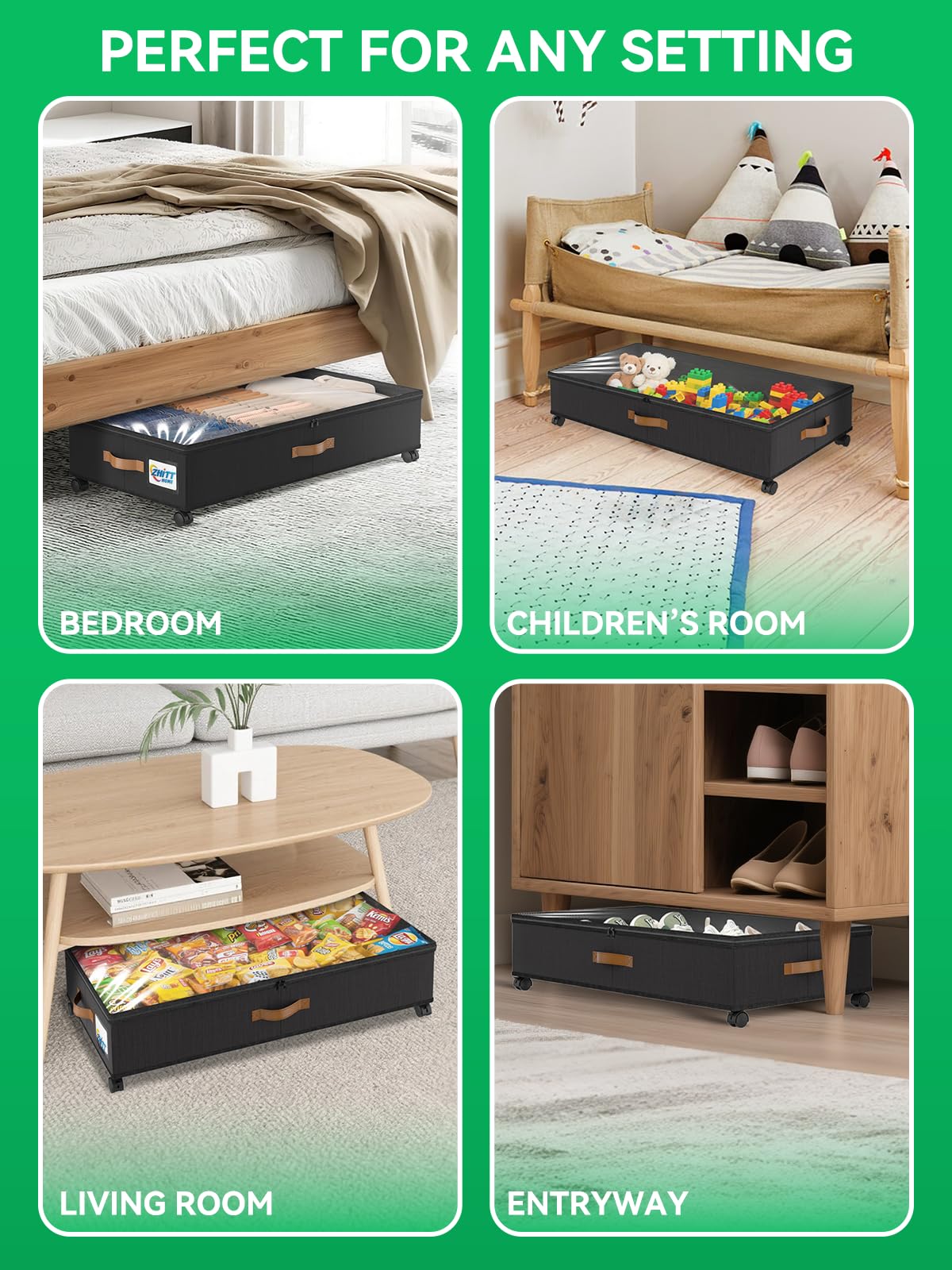 Paquete de 2 unidades de almacenamiento debajo de la cama con ruedas, contenedores escalables para guardar zapatos debajo de la cama, organizador de ropa y organizadores de muebles de 6
