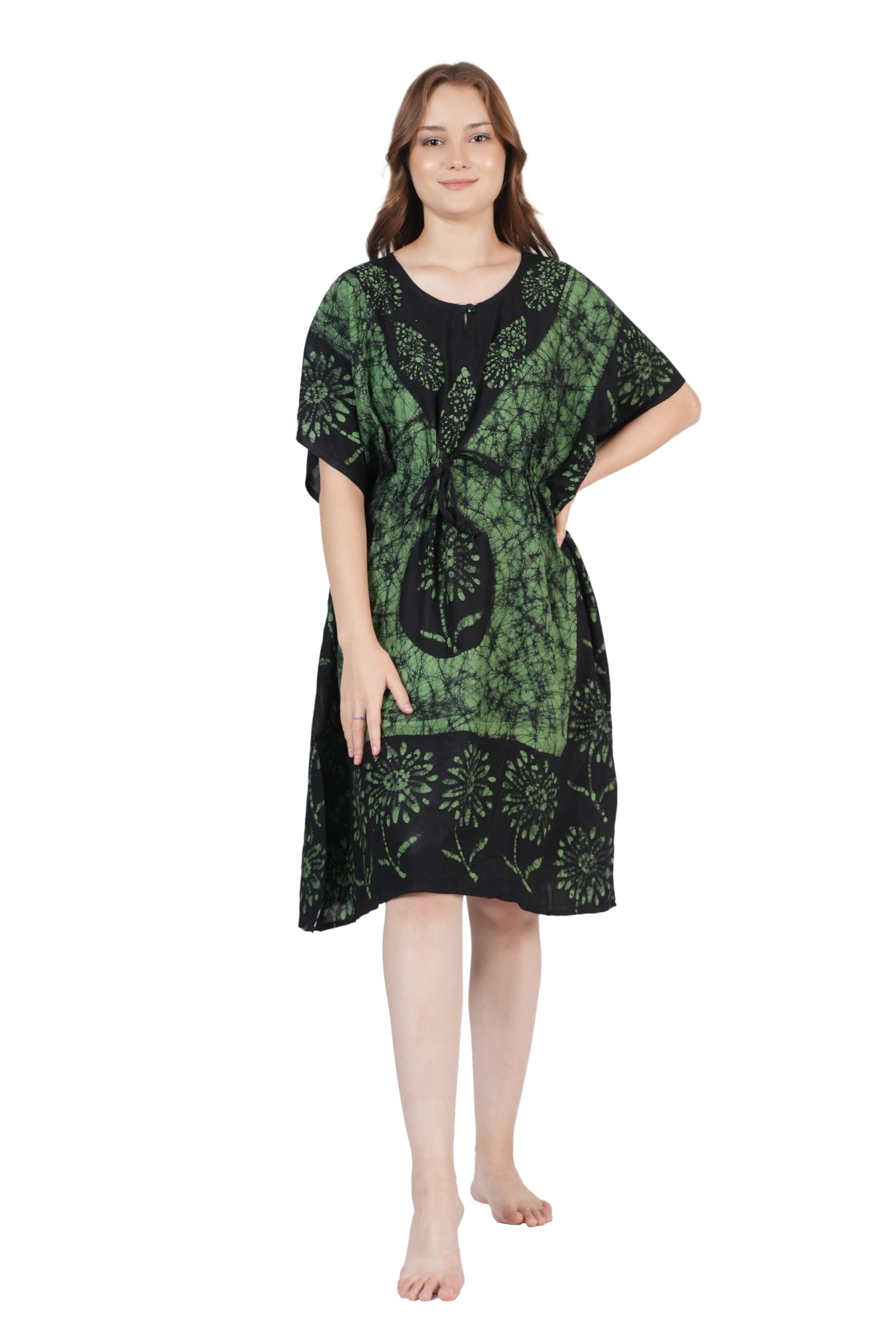 Women's Cotton Floral Kaftan Knee Length Maxi Nightgown Nighty Nightdress Nightwear - Cotton-Batik Print-image-5