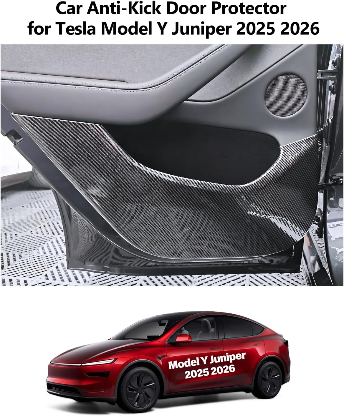 for Tesla Anti Kick Door Protector Model Y Juniper Refreshed Accessories 2025 2026 Anti-Dirty Door Kick Pad Protector Carbon Fiber Mat Waterproof Dust Resistant Protector Cover ABS Pad 4PCS