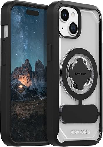 Rokform - Funda para iPhone 15, serie Crystal, funda magnética transparente para iPhone 15 con bloqueo giratorio RokLock, armadura delgada probada