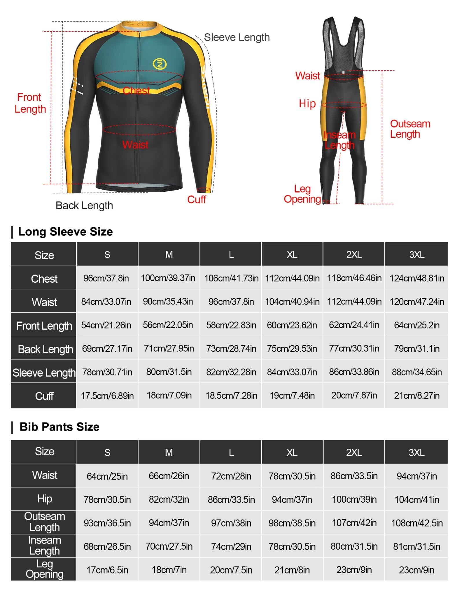 INBIKE Set di abbigliamento da ciclismo da uomo, maglia a maniche lunghe con 3 tasche posteriori, pantaloni da ciclismo imbottiti 3D traspiranti