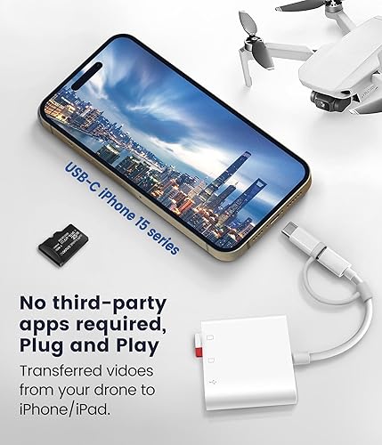 SD Card Reader for iPhone iPad, Oyuiasle Digital Trail Camera SD Card Viewer with Dual Slot for MicroSD/SD, Lightening&USBC Dual-Connector Memory Card Adapter for Photography, Plug and Play(3 Slots)