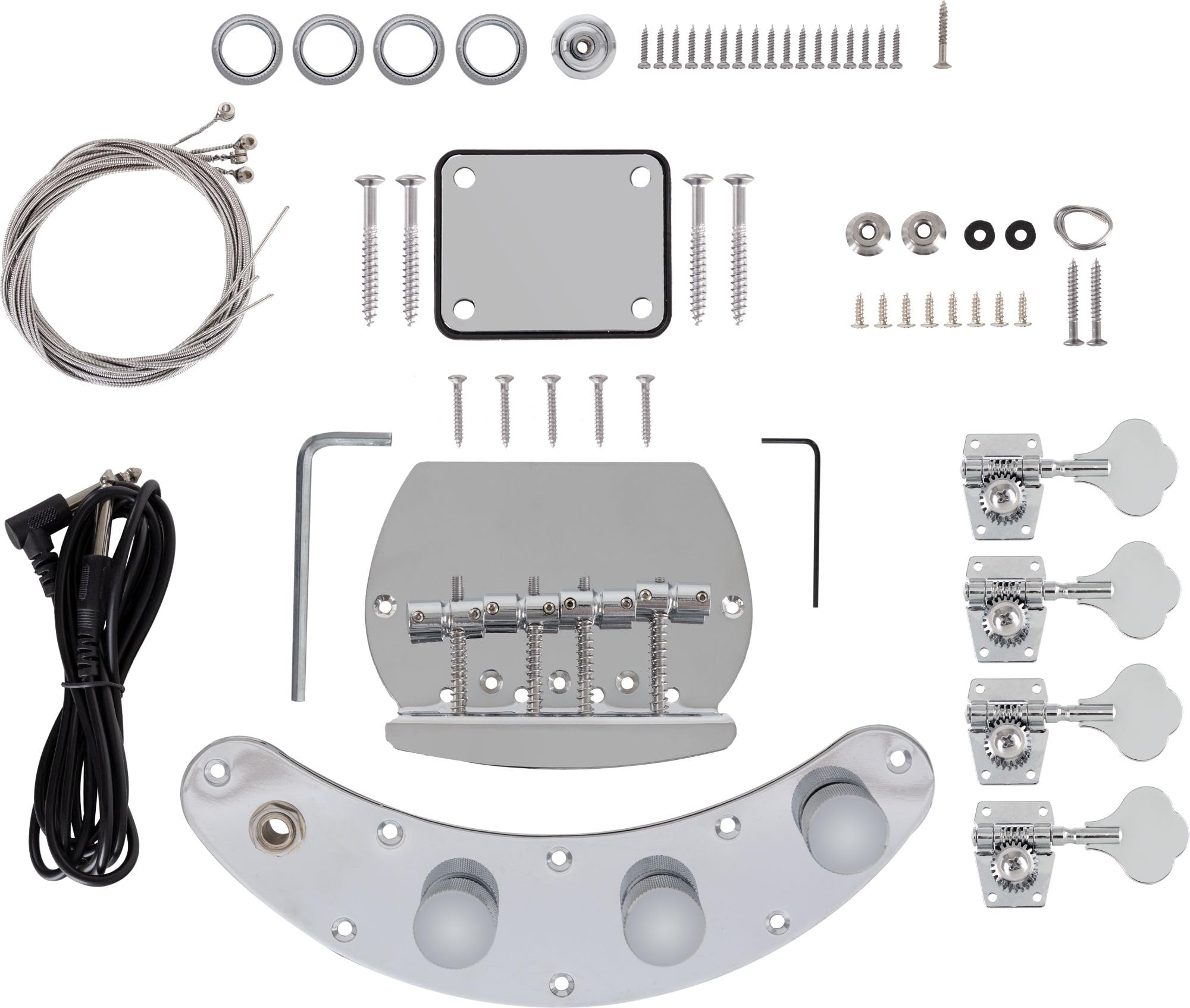 Kit De Bajo Eléctrico Rocktile MM-Style, Kit DIY para bajo eléctrico | Cuerpo: Paulownia, Mástil: arce atornillado, Diapasón: palisandro, Pastilla: 1x humbucker, 21 trastes, Color: natural, 2 kg