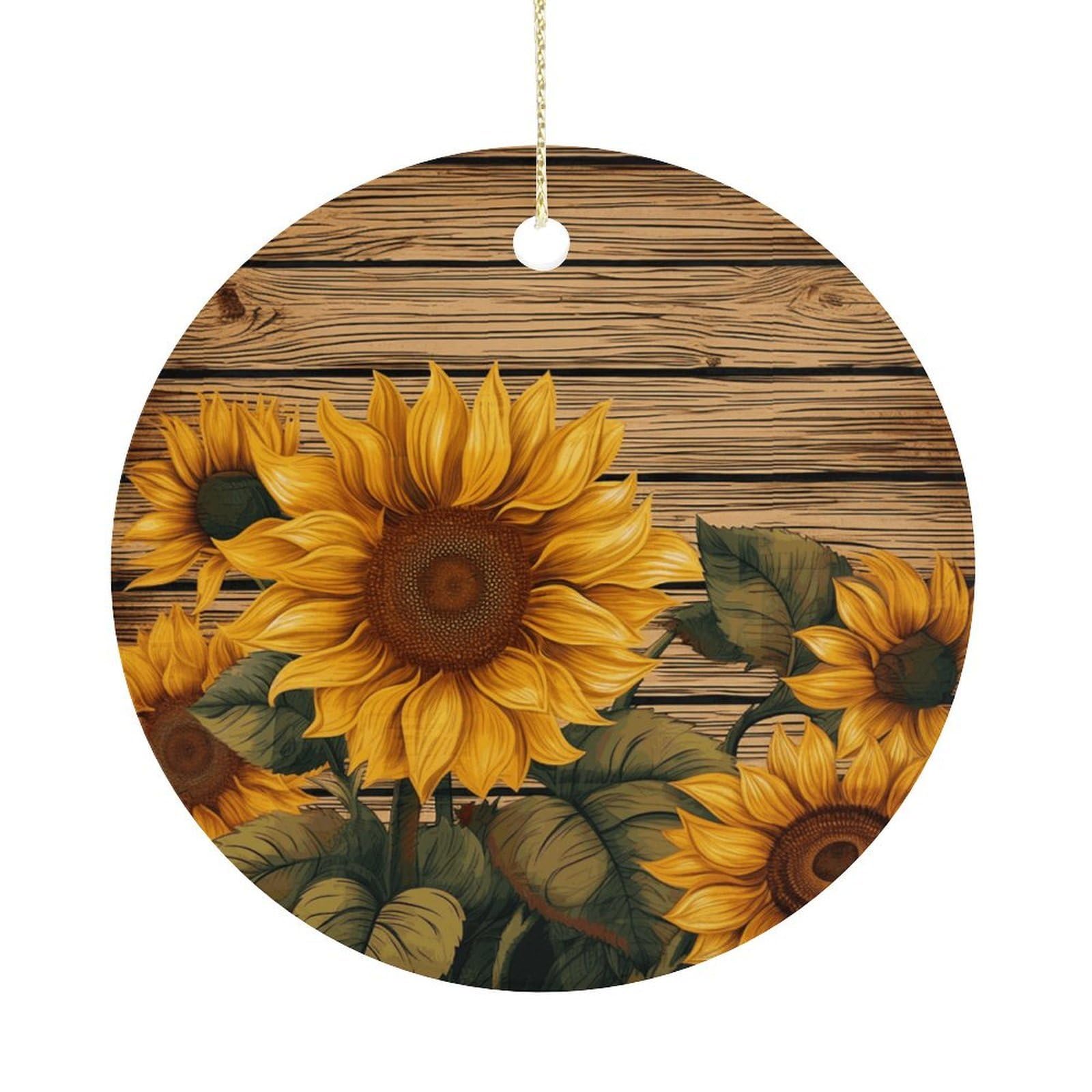 Paint Wooden Board Sunflower Christmas Ornament,Round Ceramic Ornaments Personalized Christmas Tree Ornament for Holiday Porcelain Keepsake Gifts Ideas Home Decor
