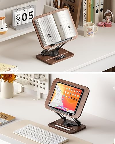 Miniatura 2 de Viozon Soporte para libros para lectura, base giratoria de 360° con ranura para bolígrafo, soporte de exhibición de lectura plegable con clips