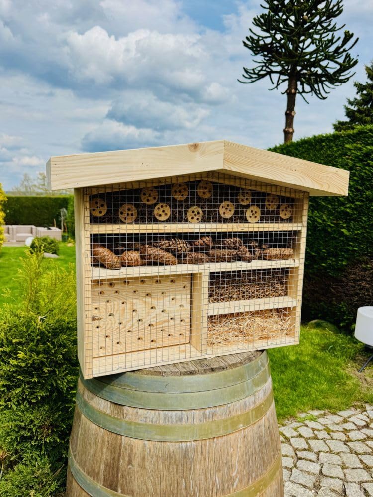 Hotel de insectos de madera XL abejas silvestres ayuda para anidar I Casa de insectos con jardinera de madera y soporte 76 x 56 x 18 cm (alto x ancho x profundidad), resistente a la intemperie