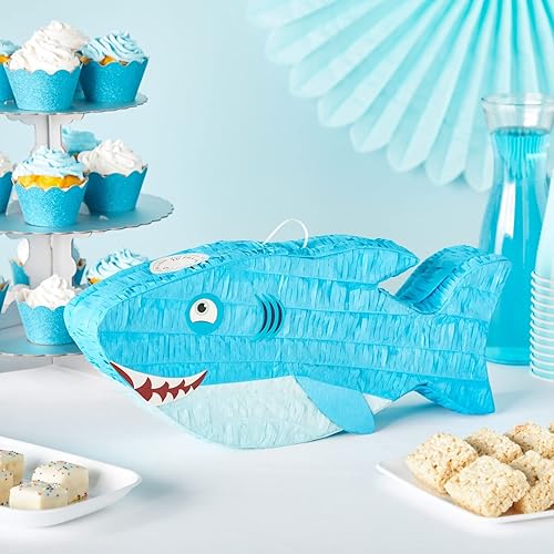 Miniatura 2 de BLUE PANDA Piñata de tiburón, piñata de pez con temática oceánica, decoraciones de cumpleaños de tiburón, decoración de fiesta bajo el mar (pequeña,