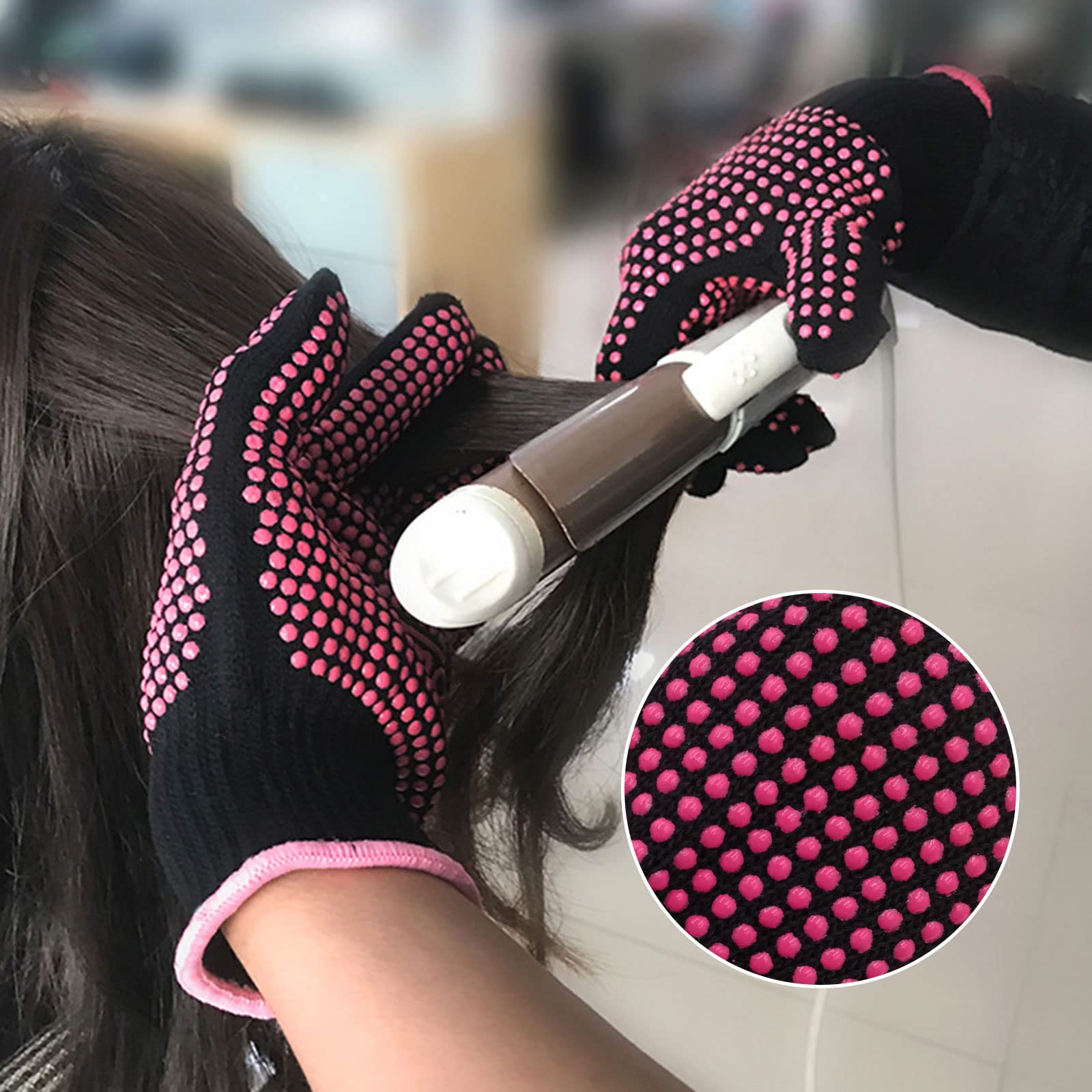 TSHAOUN 2 Paires Gant Résistant à la Chaleur pour la Coiffure, Gants de Protection avec points en silicone, Gant Anti Chaleur pour fer à Lisser la Baguette de Cheveux Curling Outils