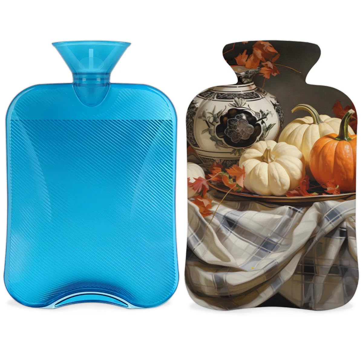 Hot Water Bottle with Soft Cover,2L Fantastic Pumpkin Hot Water Bag for Hot and Cold Compress, Hand Feet Warmer, Rubber Hot or Cold Water Bottle Halloween Christmas Decorations
