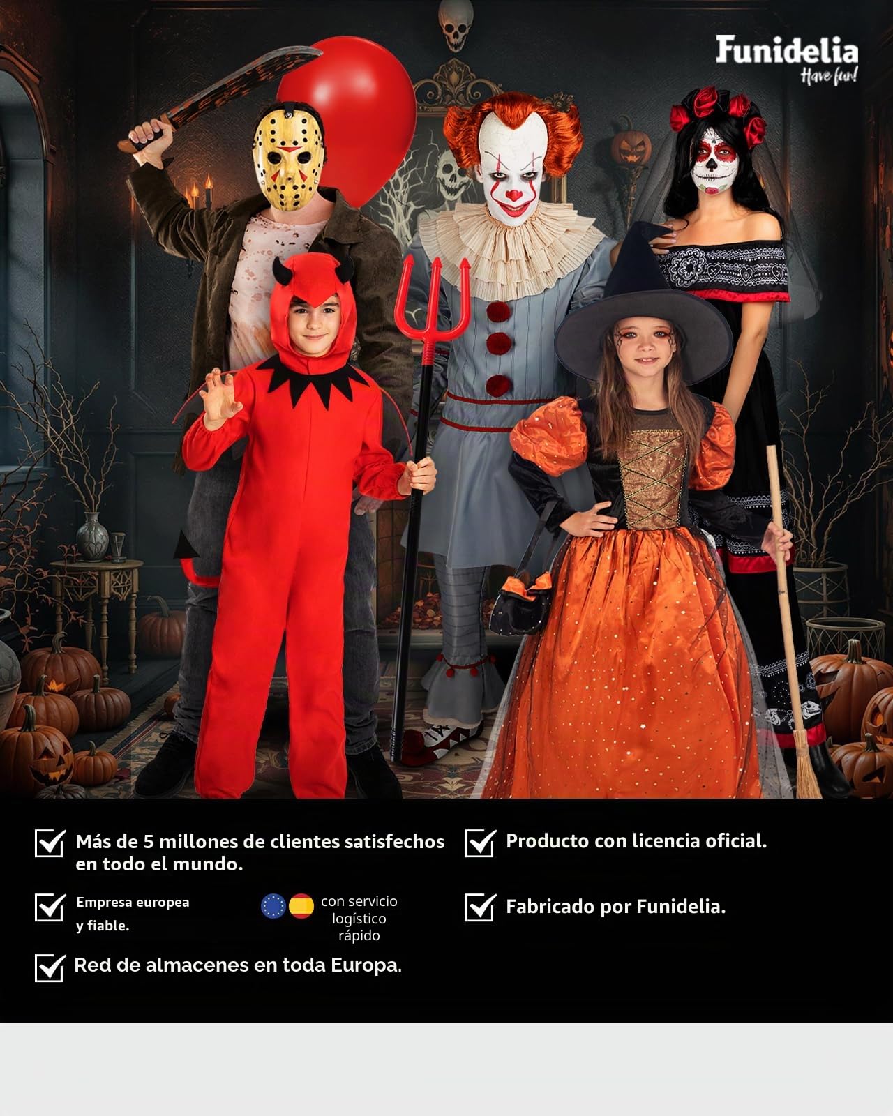 Funidelia | Disfraz de Pennywise - IT Capítulo Dos para hombre Pennywise & Películas de miedo - Disfraz para adultos y divertidos accesorios para Fiestas, Carnaval y Halloween