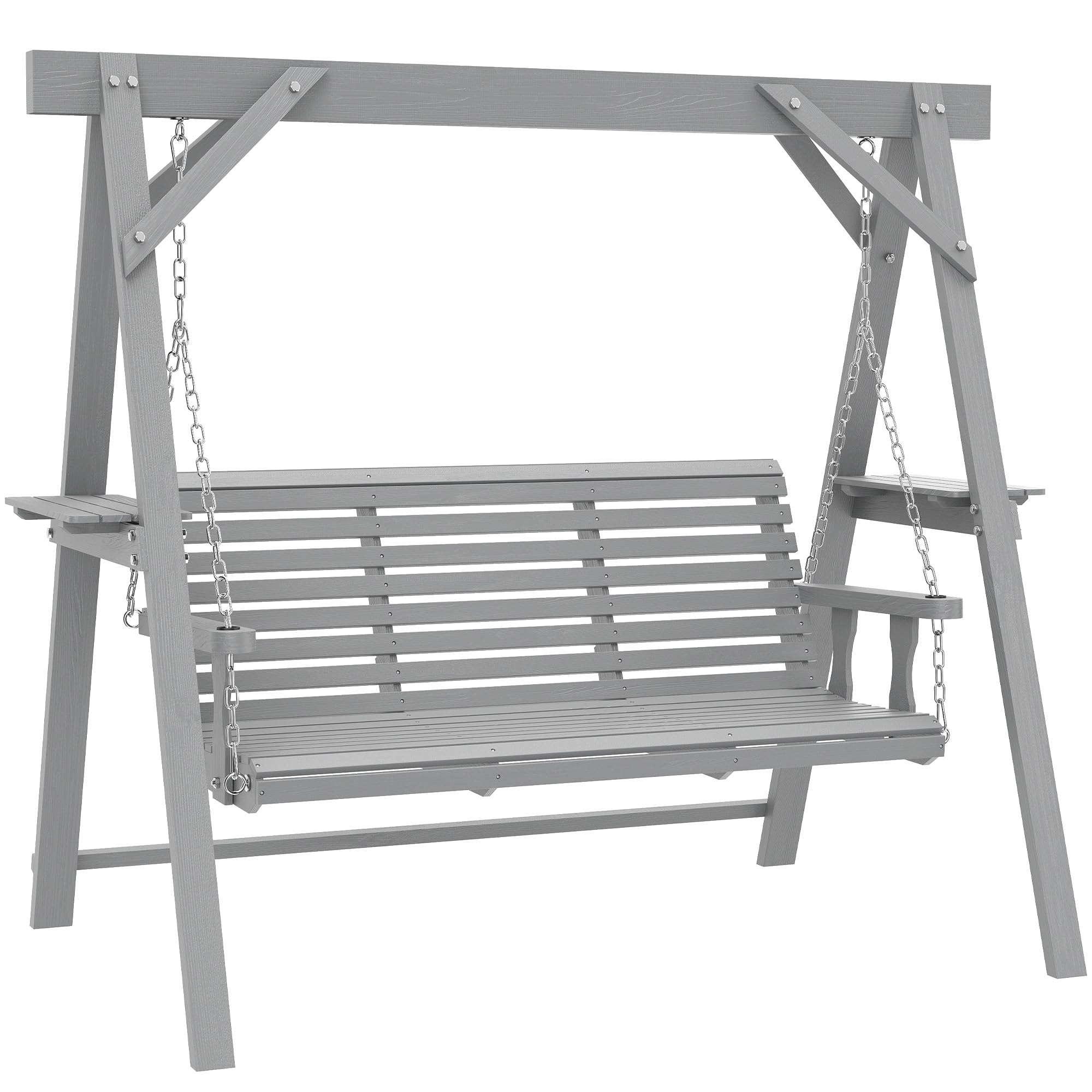 Outsunny 3 Seater Garden Swing Chair - Dark Grey - Wood