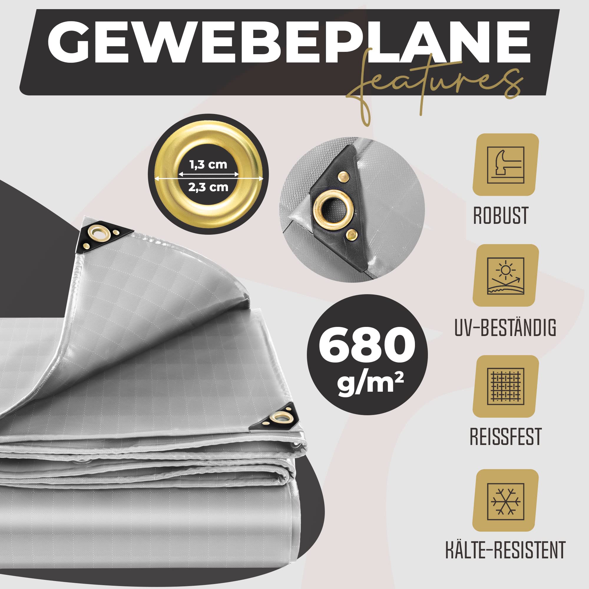 ROTFUCHS Premium Abdeckplane mit Ösen 300 x 200 cm, 6m² - 700 g/m² PVC Ripstop-Gewebe Reißfest & Wasserdicht | Universell für Pool, LKW, Holz Gartenmöbel | Abdeckung, Schutzplane, Gewebeplane