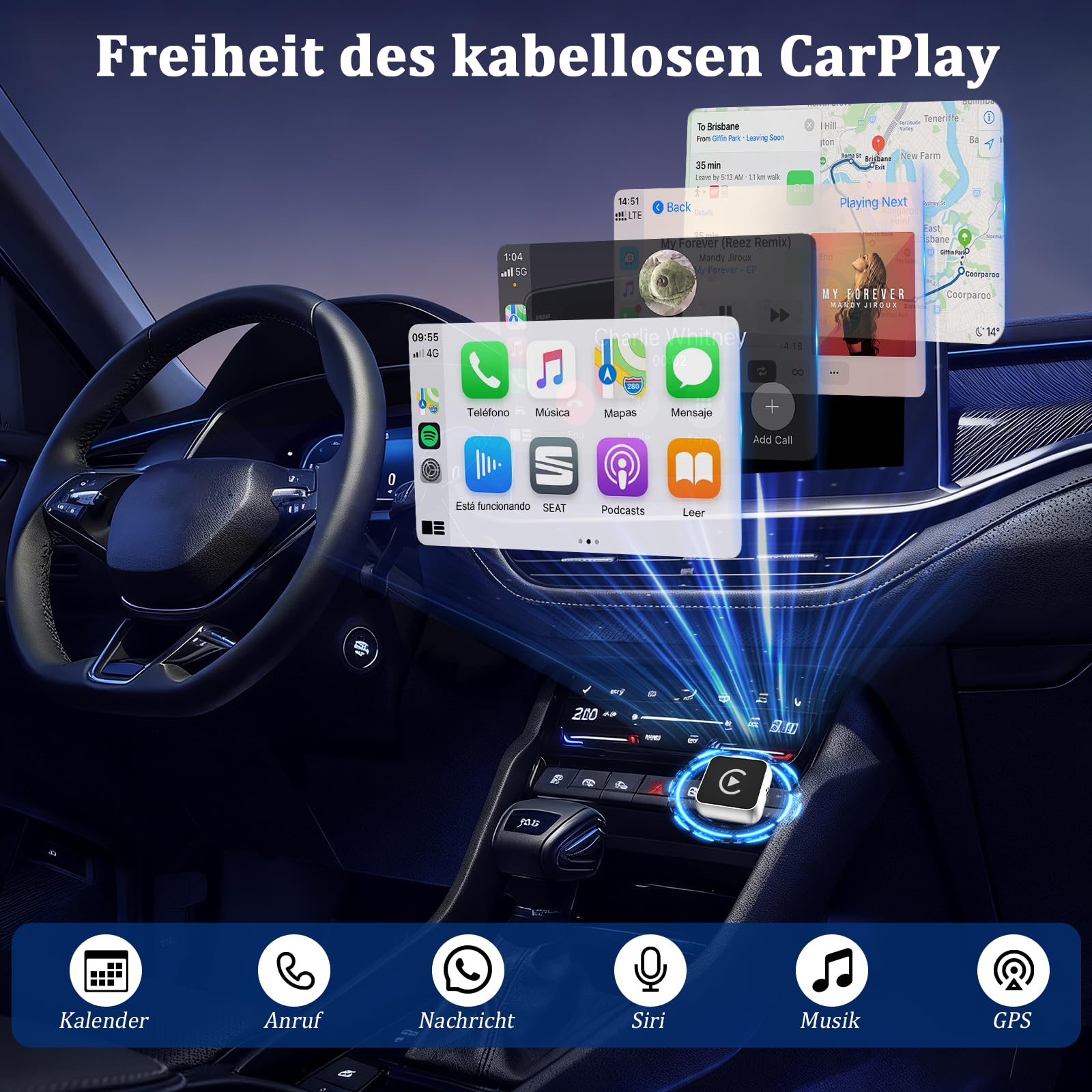 2 in 1 Carplay Wireless Adapter & Android Auto Adapter,USB-A/Typ-C Wired Auf Wireless Kompatibel Mit Für iPhone IOS 10+ e Android 11+,Schnelle Verbindung, Keine Verzögerun, Auto-Wiederverbindun