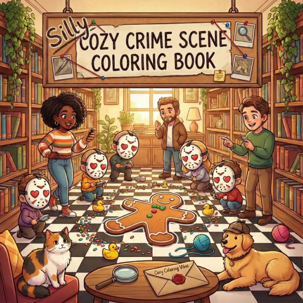 Silly Cozy Crime Scene Coloring Book: Fun Easy Bold Large Simple Art Lines for Adults & Teens | Whimsical Mystery, Playful Detective Parody & Spooky ... Gift for Women (Silly Funny Coloring Book)