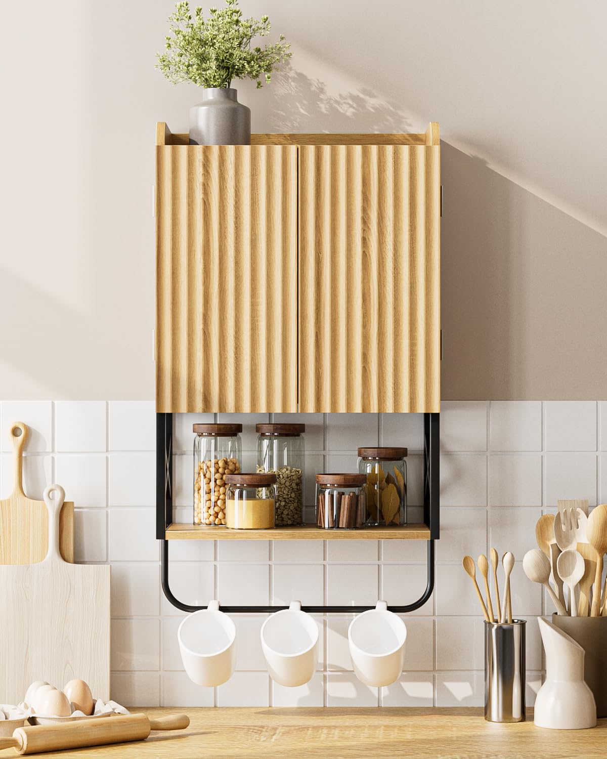 Armoire à pharmacie / Armoire murale de salle de bain, meuble mural avec étagères réglables, armoire gain de place pour salle de bain, cuisine et salon (68,5 x 39 x 18 cm, chêne au design moderne)
