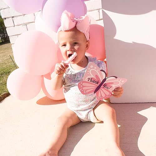 Miniatura 2 de Big Dot of Happiness Hermosas tarjetas de agradecimiento con forma de mariposa, tarjetas de agradecimiento florales para baby shower o cumpleaños