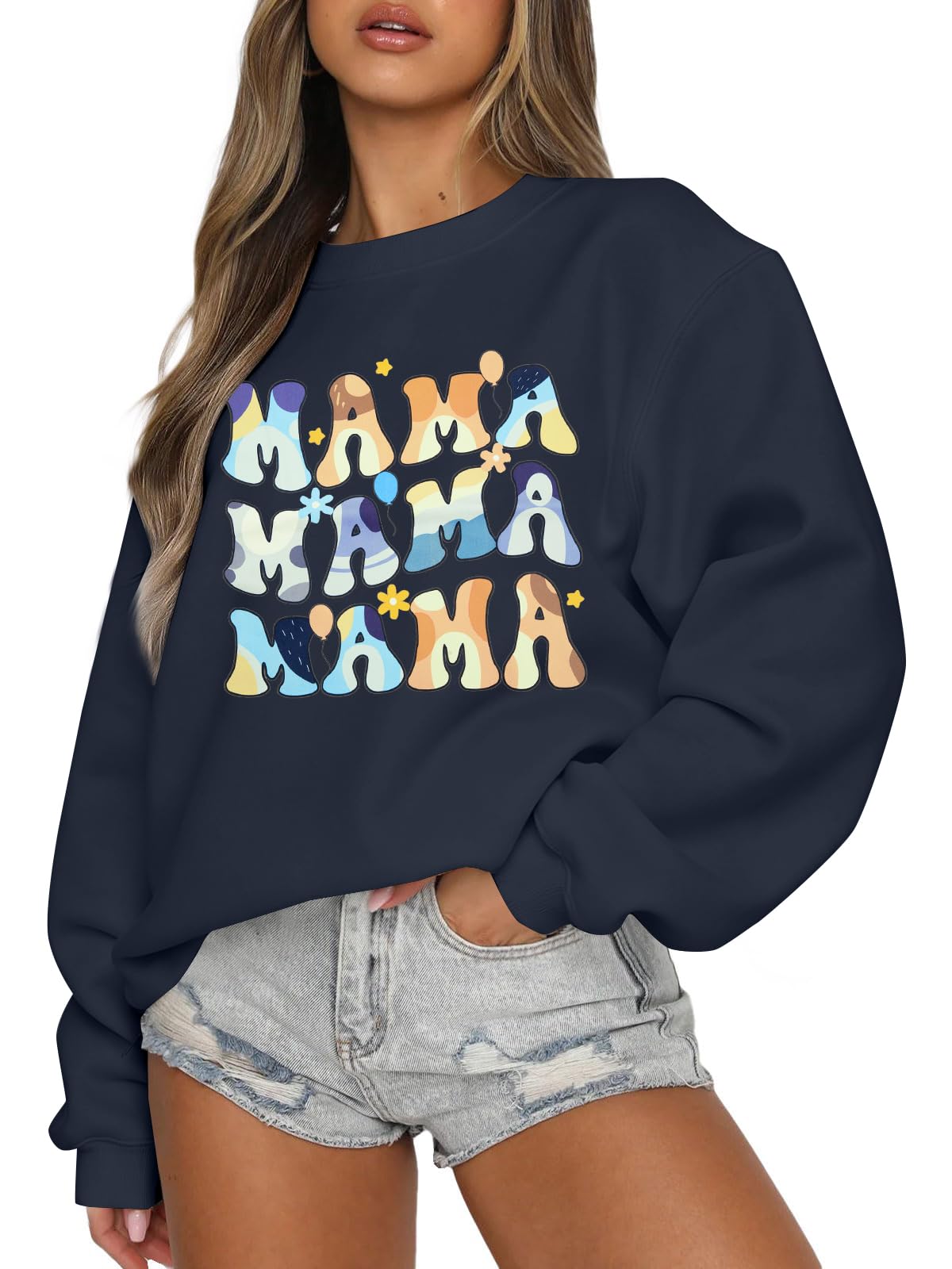 MOUSYA Mama Sweatshirts for Women Mom Gifts Shirt Dog Mom Sweater | Oversized Mama Sweatshirt - Woman Mama Letter Print Pullover Tops - Trendy Casual
