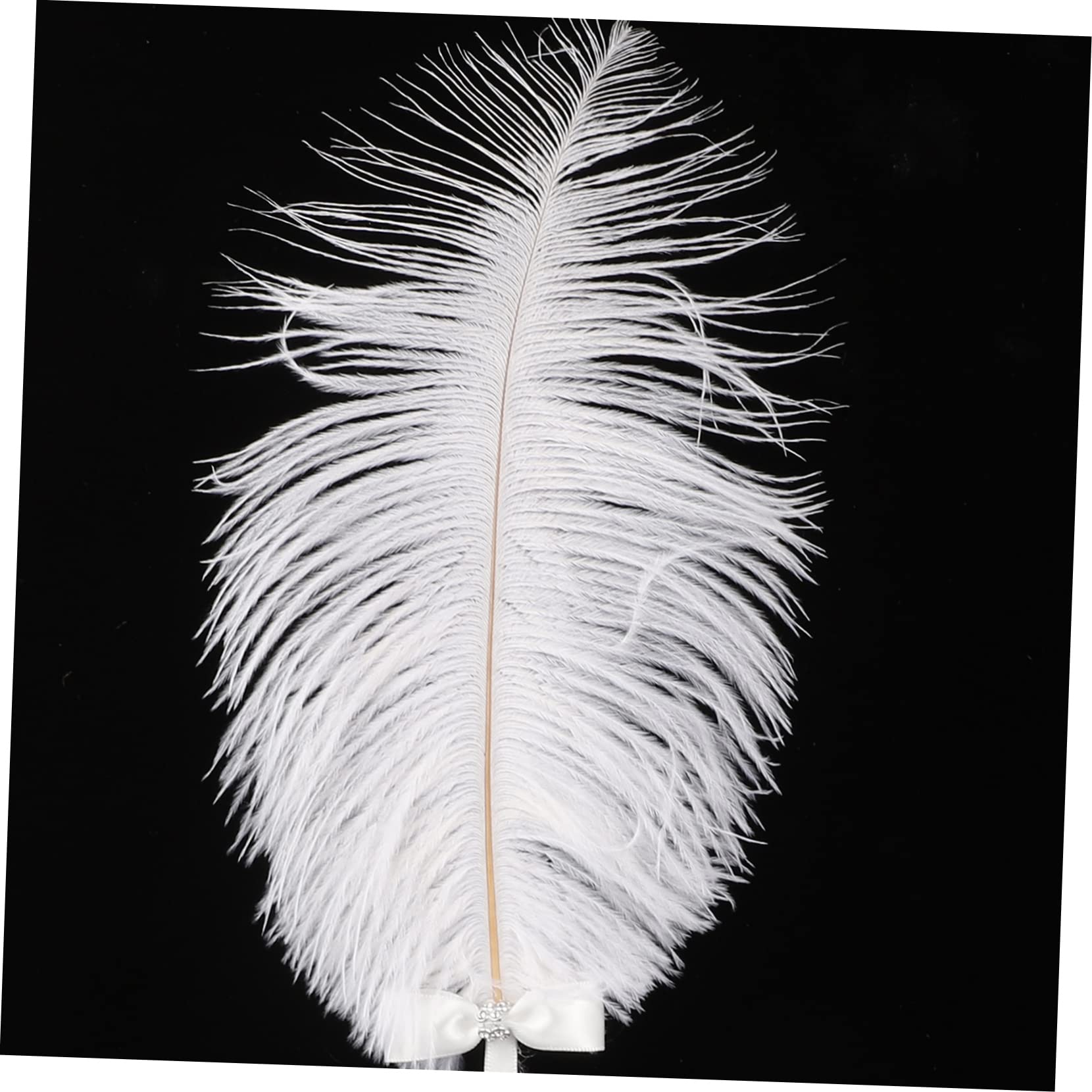 HOMSFOU Stylo pour Signature de Mariage Blanc en Satin et Plume D'autruche avec Porte-stylo Rotatif 360 Degrés, Élégant pour Cérémonie Nuptiale