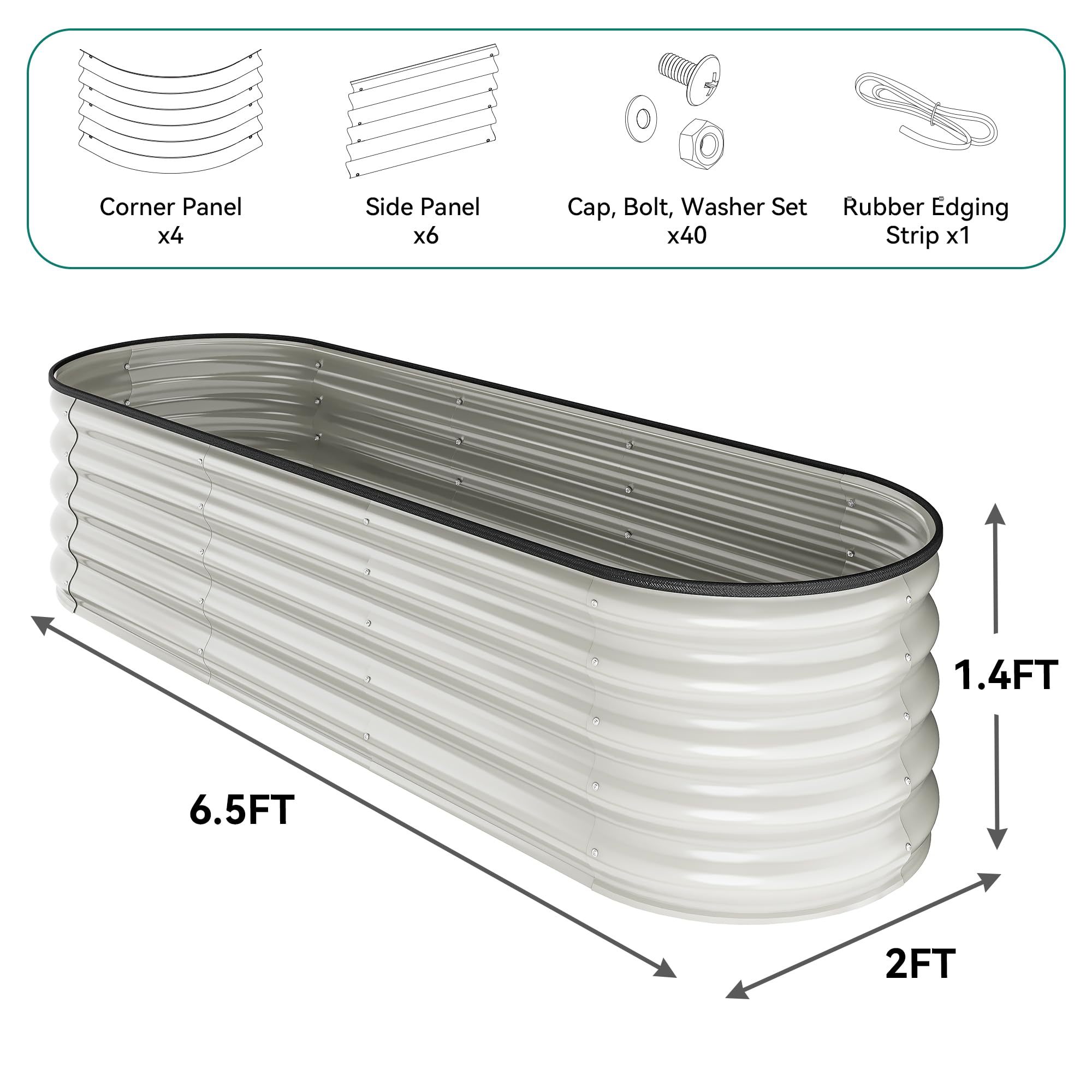 YITAHOME 6.5ftx2ftx1.4ft Outdoor Raised Garden Bed Kit, Large Thickened Metal Planter Box with Safety Rubber and Gloves for Plants, Vegetables, Flowers, Fruits and Herbs (White)