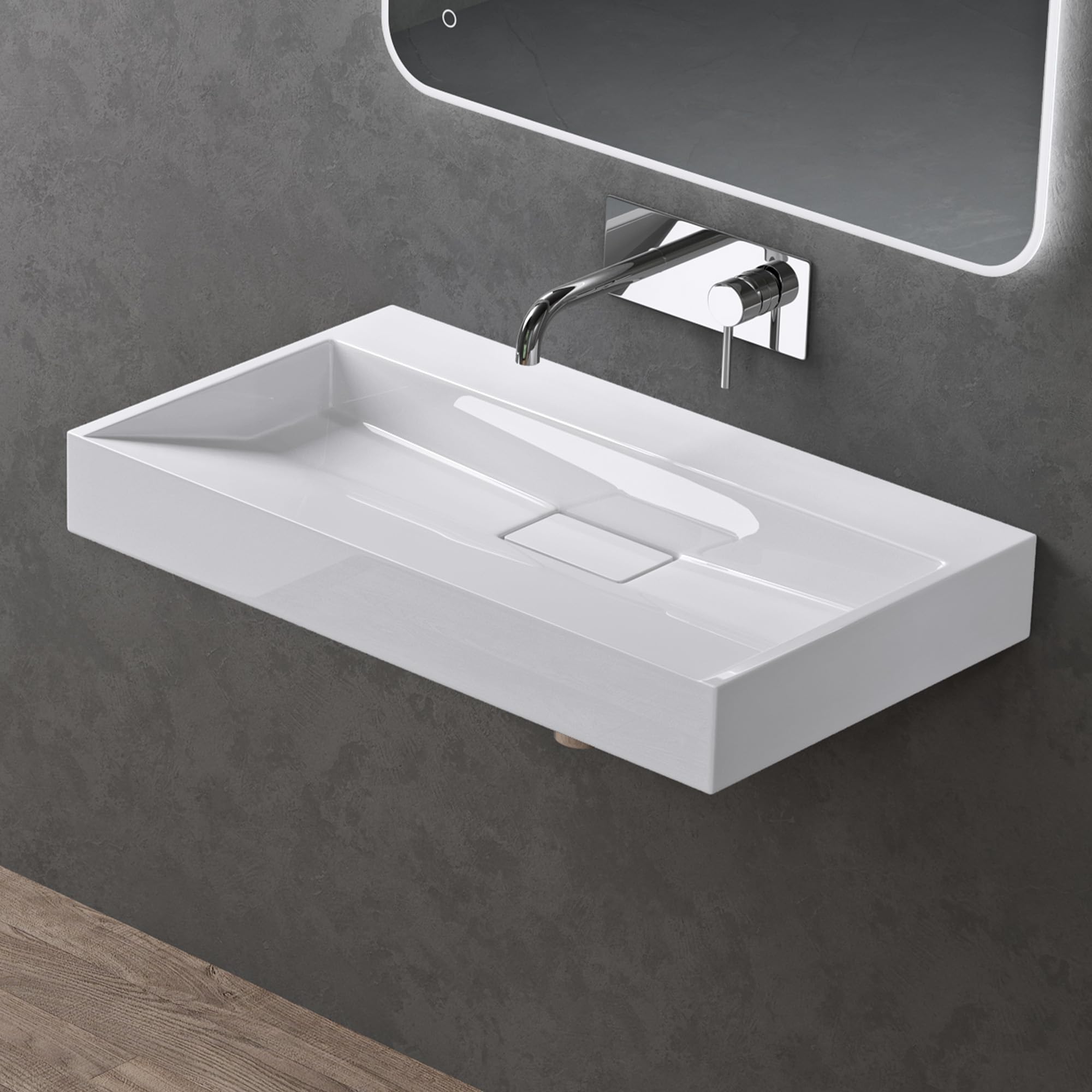 doporro Waschbecken Aufsatzwaschbecken Hängewaschbecken Waschtisch Mineralguss-Waschbecken Colossum19 ohne Armaturloch weiß matt inkl. Ablaufgarnitur