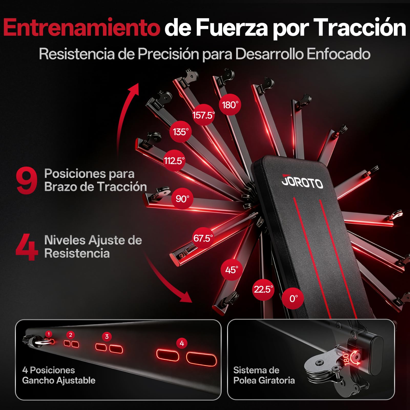 JOROTO MD85 Banco Musculación Ajustable con Almacenamiento Integrado, Capacidad 990LBS/450KG Banco de Pesas Multifuncional, Brazo de Tracción 9 Posiciones y Respaldo 7 Posiciones Banco Gimnasio Casa