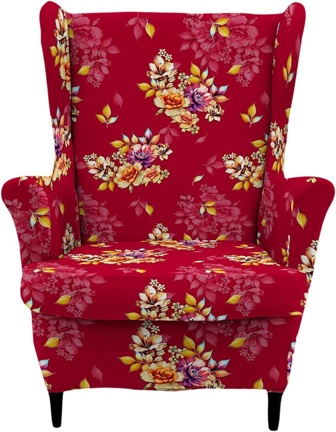 Wingback Chair Cover Slipcovers 2 Piece Stretch Wing Chair Covers Spandex Sofa/Armchair Non-Slip Furniture Protector for Living Room(E)