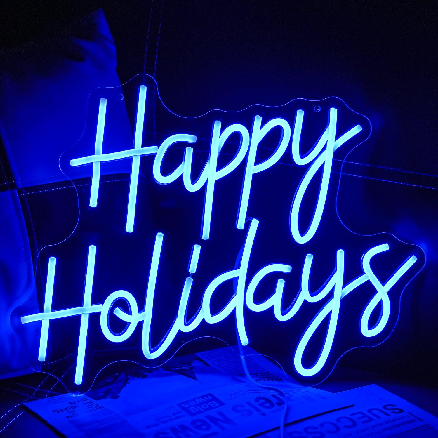 Letrero de neón para Año Nuevo, Feliz Navidad, decoración de pared, luces de neón regulables, letrero LED azul, árbol de Navidad, fiesta de Año Nuevo, hogar, bar, sala de estar, oficina (16.5