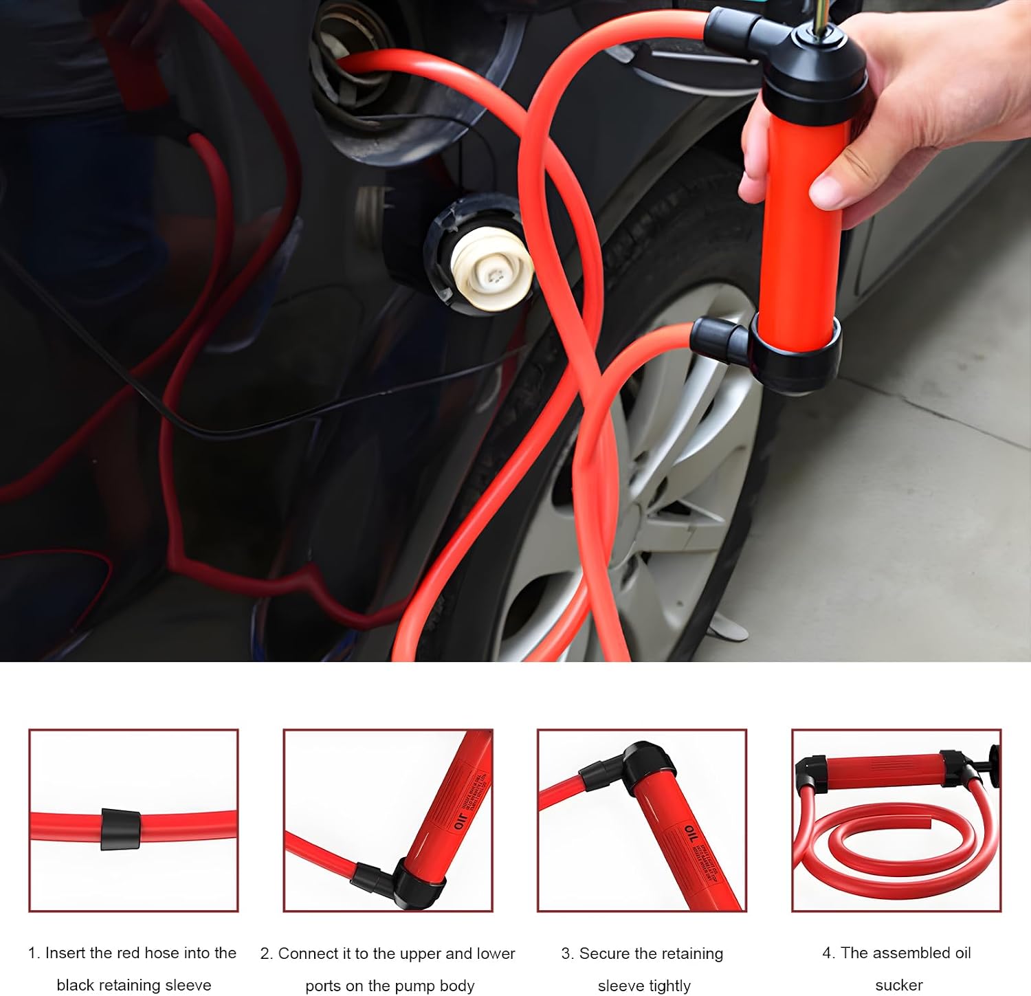 Car Siphon Fluid Transfer Pump, Multi-Use Manual Siphon Pumps for Gas Oil & Fluid Transfer, Portable Hand Inflation Pump Oil Extractor with Air Hose, Car Accessories