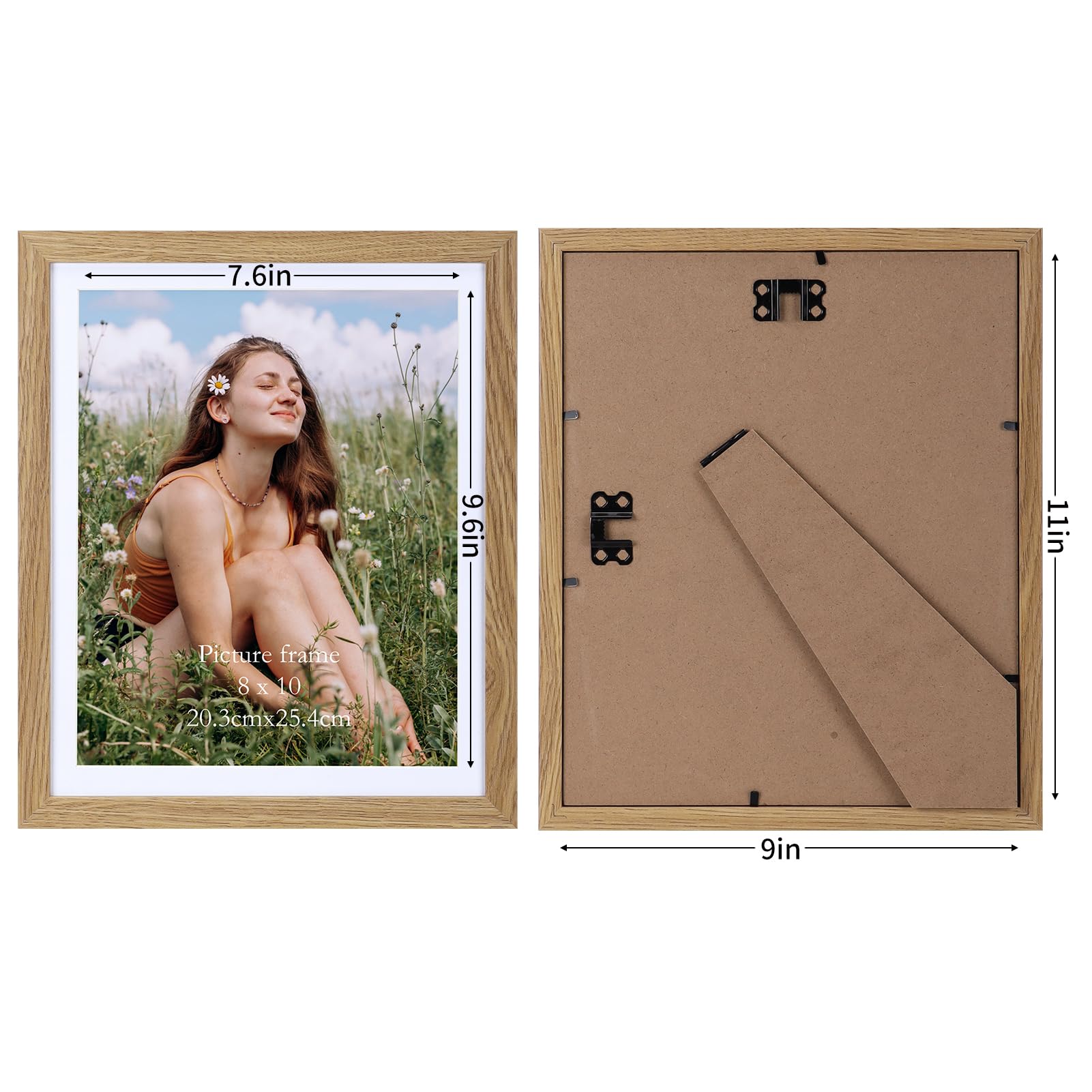 EYMPEU Juego de 15 marcos de fotos de 8 x 10 pulgadas con paspartú de madera de roble con paspartú o fotos de 9 x 11 pulgadas sin paspartú, marcos multipaspartú a granel para pared, mesa