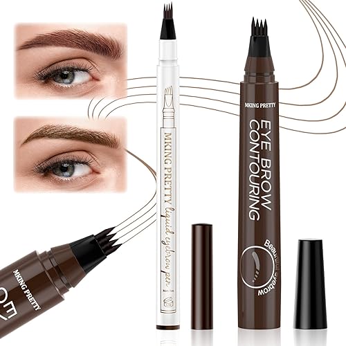 Ainviata 2 lápices de cejas líquidos con 4 puntas de microtenedor impermeable y a prueba de manchas microblading tinte de cejas lápiz de cejas de
