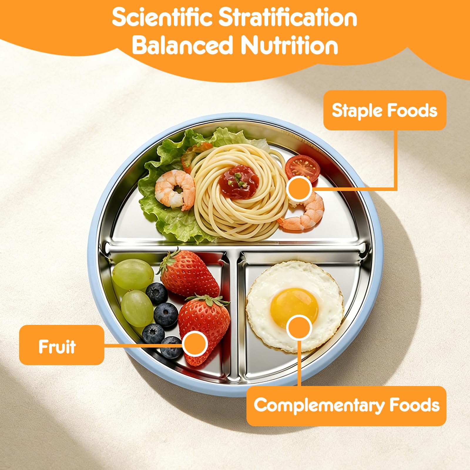 2 Assiettes En Acier Inoxydable Avec Ventouse Pour Bébé Et Set De 2 Cuillères Et Fourchettes, Ustensiles Pour Bébé, Assiettes Divisées Pour L'Alimentation Autonome