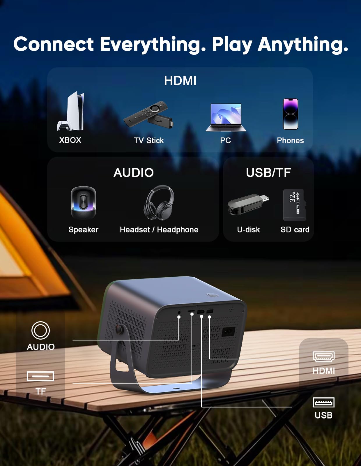 [Compatibile con Netflix e Dolby Audio] Proiettore intelligente TMY con WiFi e Bluetooth, vero supporto 4K per esterni, Keystone automatico e supporto girevole a 360°, proiettore portatile per interni