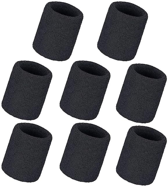 8 Pcs Sweet Wristbands, Thicken Black Wristbands Protective Elastic Sports Wrist Sweat Bands for Tennis, Basketball, Running, Gym
