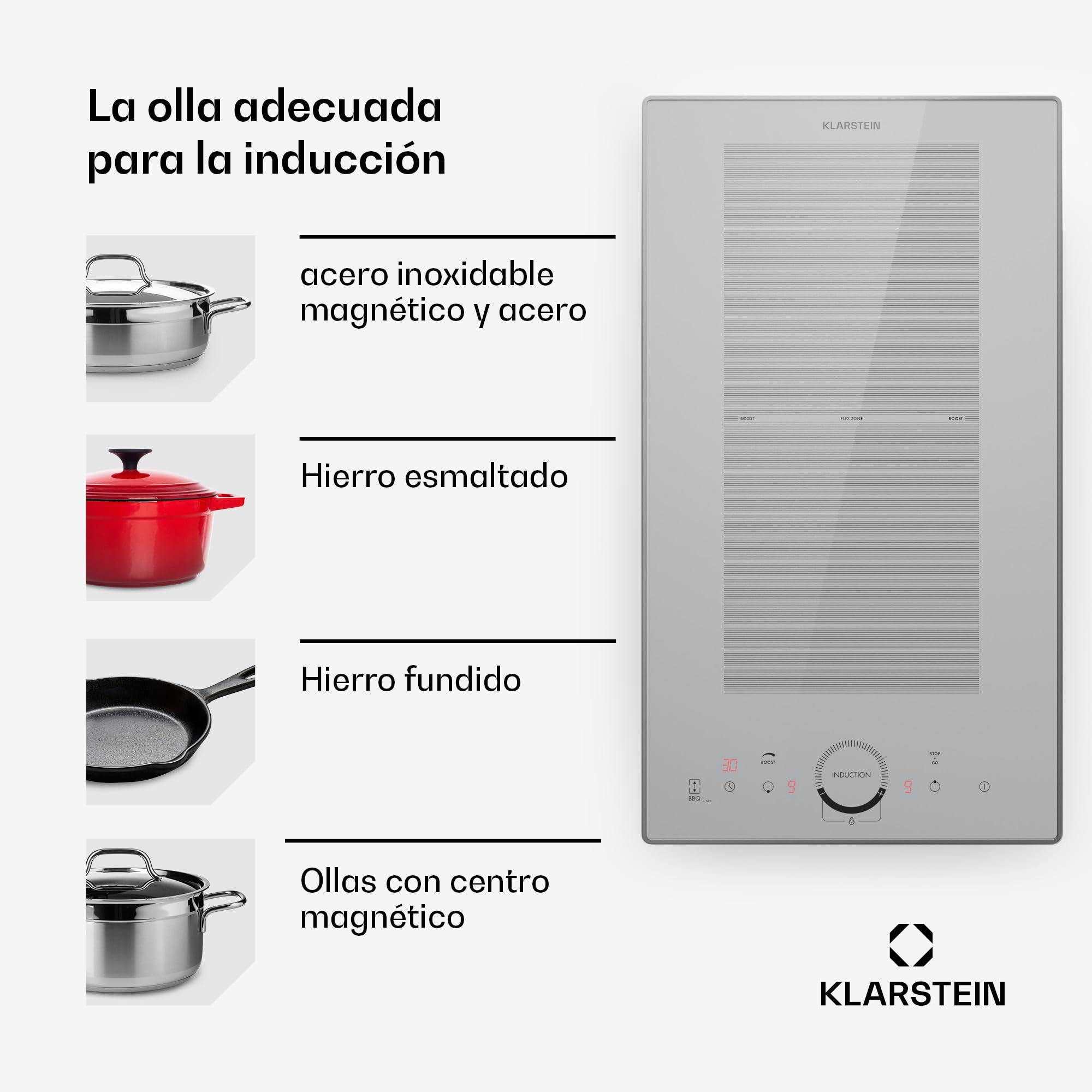 Klarstein Placa Induccion Eléctrica, 3500W, Vitrocerámica Inducción Eléctrica de 2 Fuegos, Placas de Cocción de Sobremesa, Control Táctil, Placas de Cocción de Inducción, Eléctricas para Cocinar
