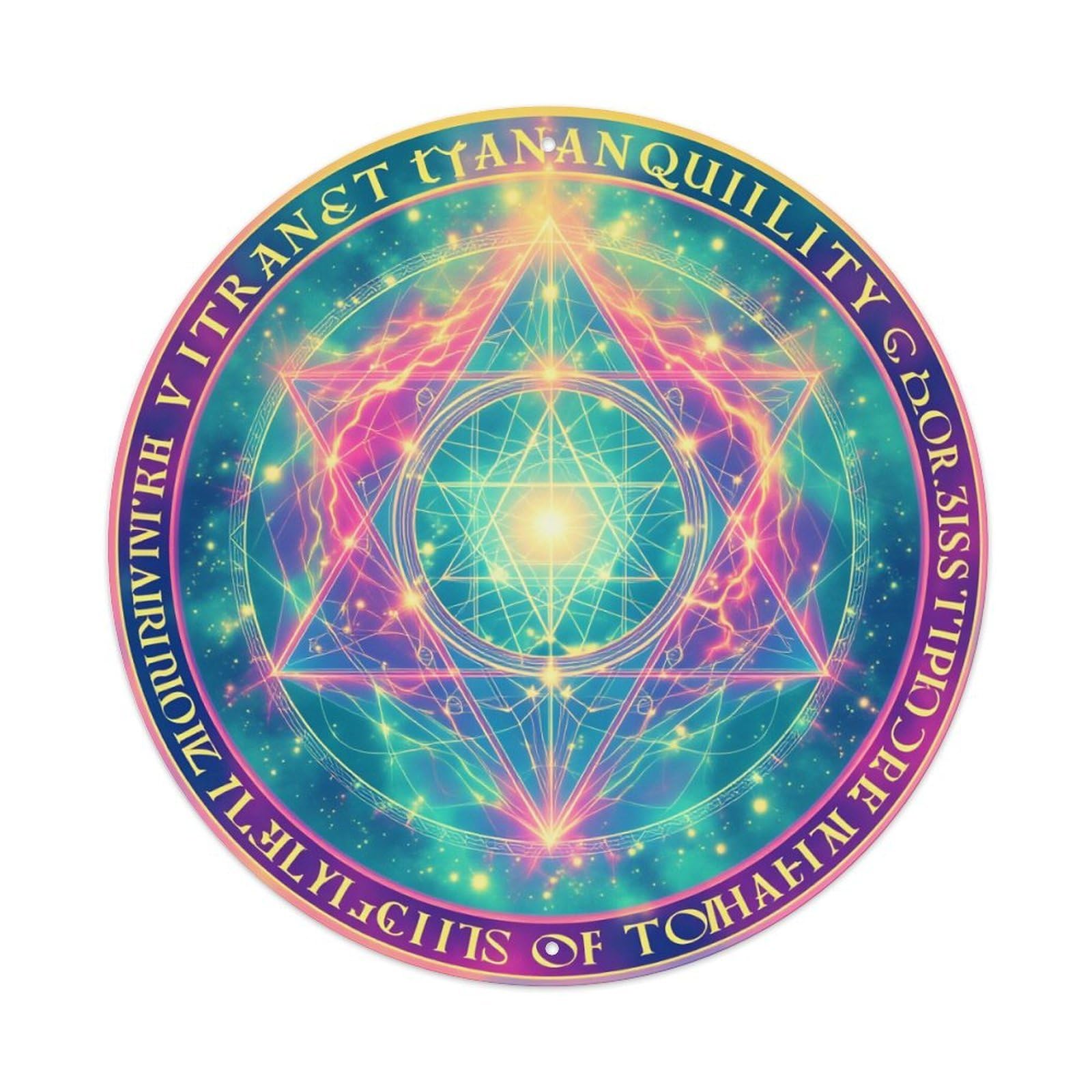 Sacred Geometry Mandala Pattern Design Round Tin Sign Retro Metal Sign for Cafe Bar Pub Home Game Room Gym Club Wall Decoration Vintage Metal Poster 8x8 Inch