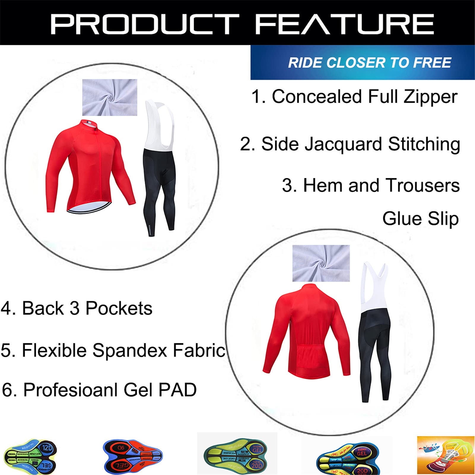 Maillot Ciclismo Invierno Hombre para Hombre con Pantalón Acolchado de Gel 3D Y Culotte con Tirantes + Conjunto de Camiseta de Ciclismo