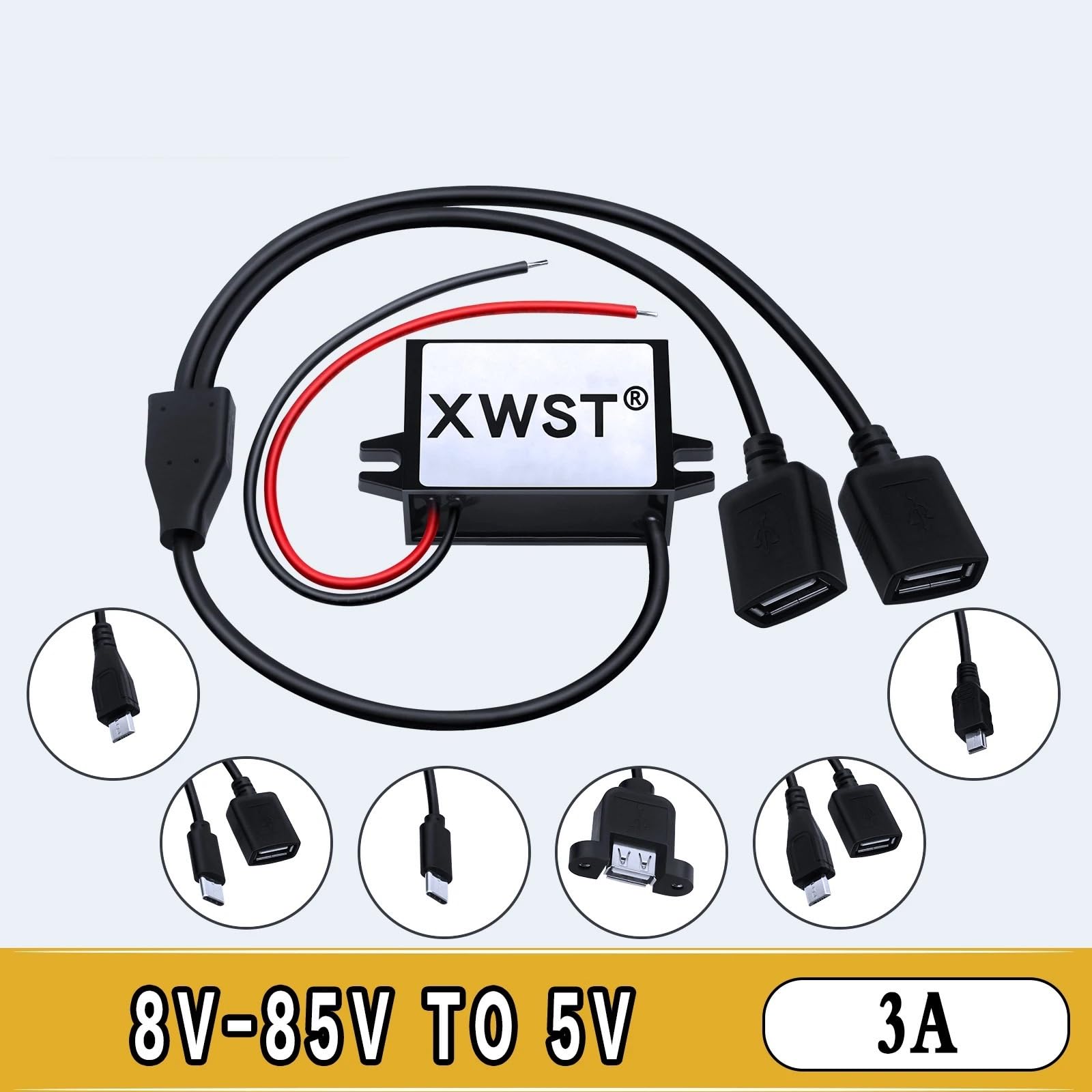 DC DC Konverter 12V 24V 36V 48V 60V 72V auf 5V Wechselrichter 3A 15W Typ-C USB Spannungsregler (Single Ear USB)