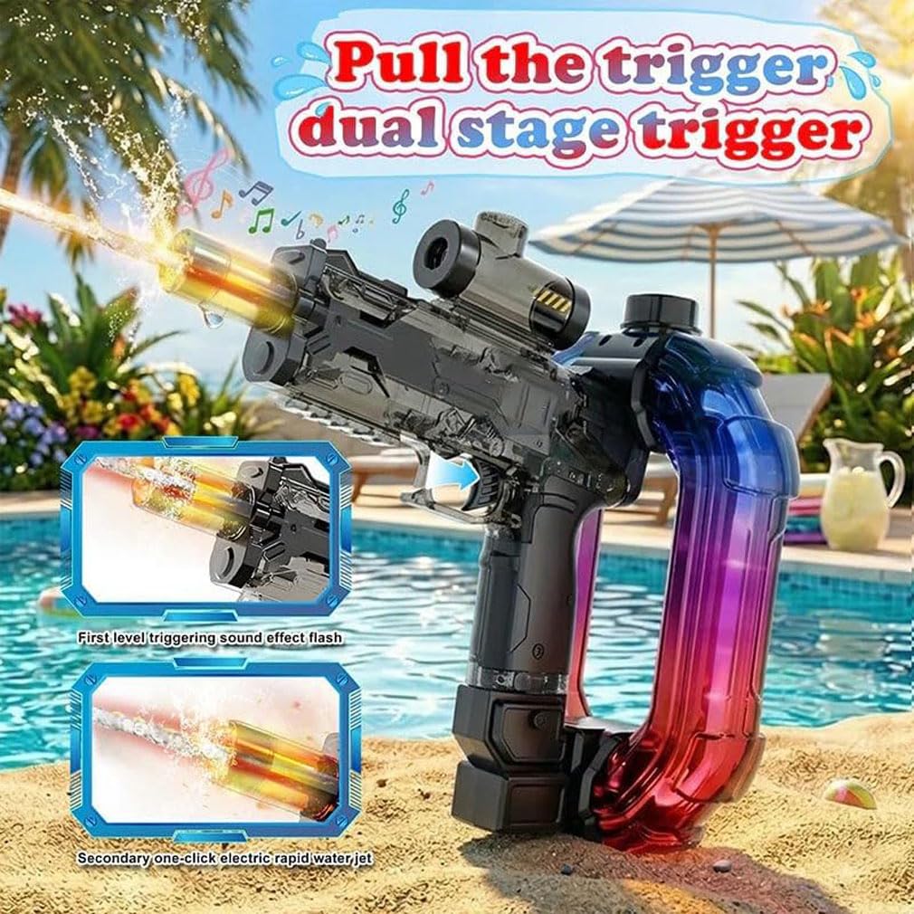 Kids Electric Water Gun with LED Lights,Elektrische Wasserpistole Kinder mit LED Licht,Stark Wasser Pistole großer Reichweite,900cc Große Kapazität,Sommer-Außen-Pool-Strand-Party Spielzeug (Schwarz)