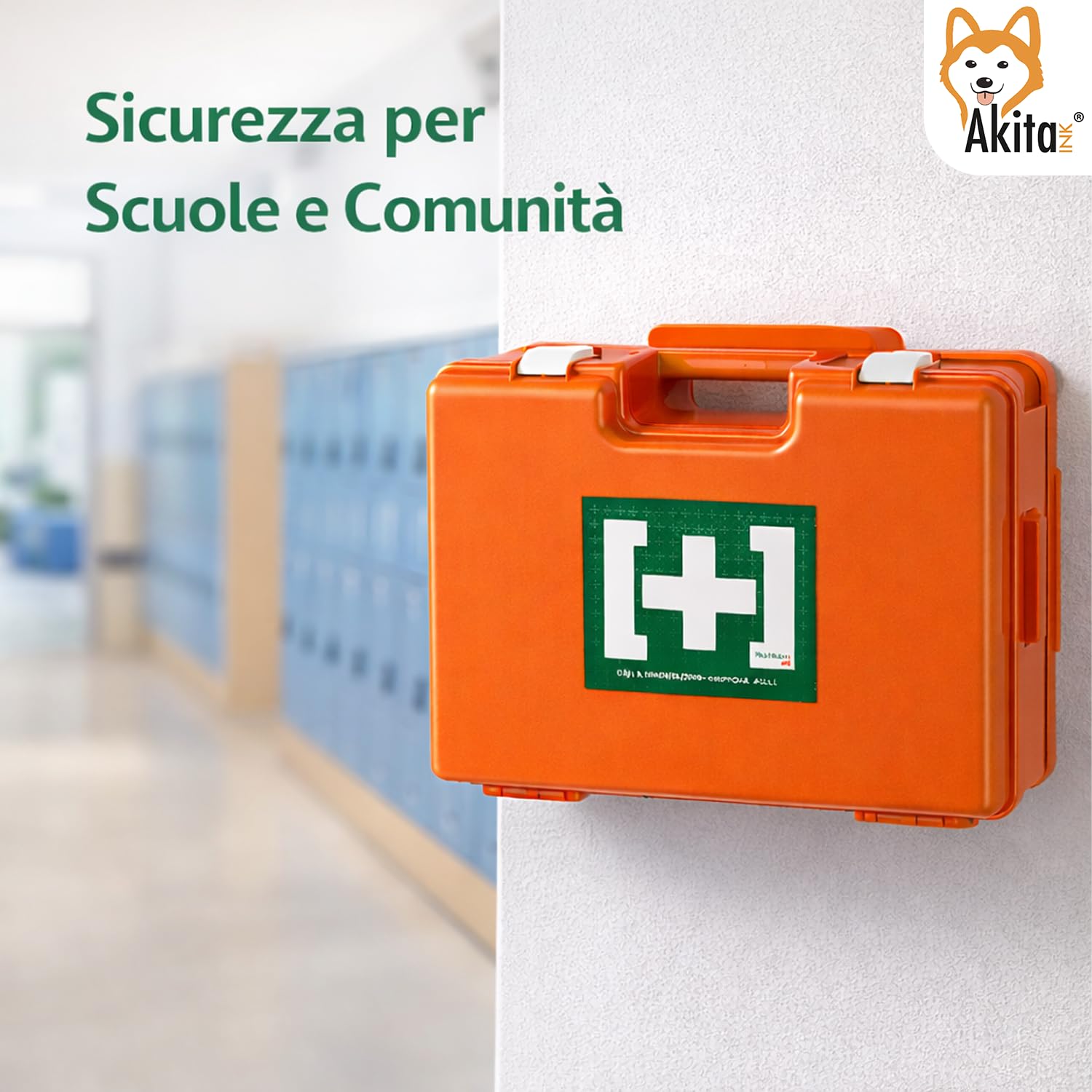 Akitaink Cassetta medica Aziendale, Kit Pronto Soccorso con Misuratore di Pressione, Staffa di primo soccorso: Conforme DM 388 Allegato 1 per Gruppi con 3 o più Lavoratori, Made in Italy