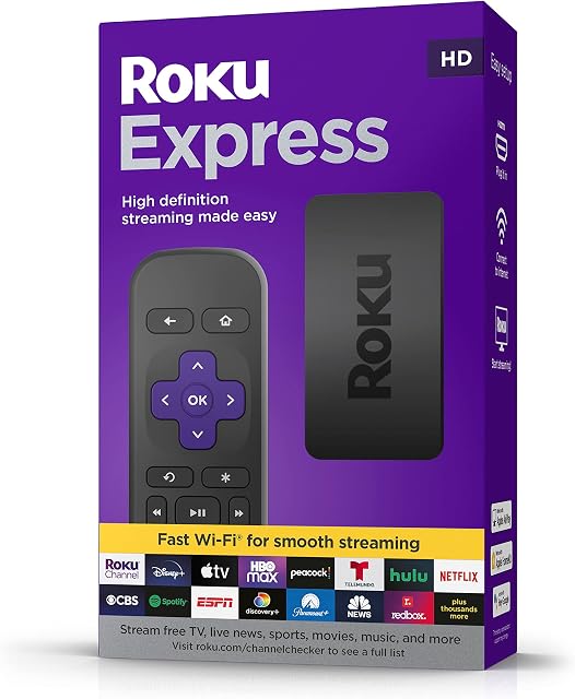 Roku Express (New) | HD Roku Streaming Device with Simple Remote (no TV controls), free & live TV