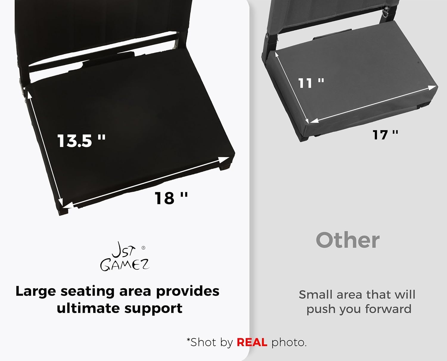 Stadium Seats with 18.5in High Back Support and Thick 3in Foam Cushion Bleacher Chairs with Back and Cushion -Portable Folding Stadium Chair Includes Shoulder Strap and Cup Holder