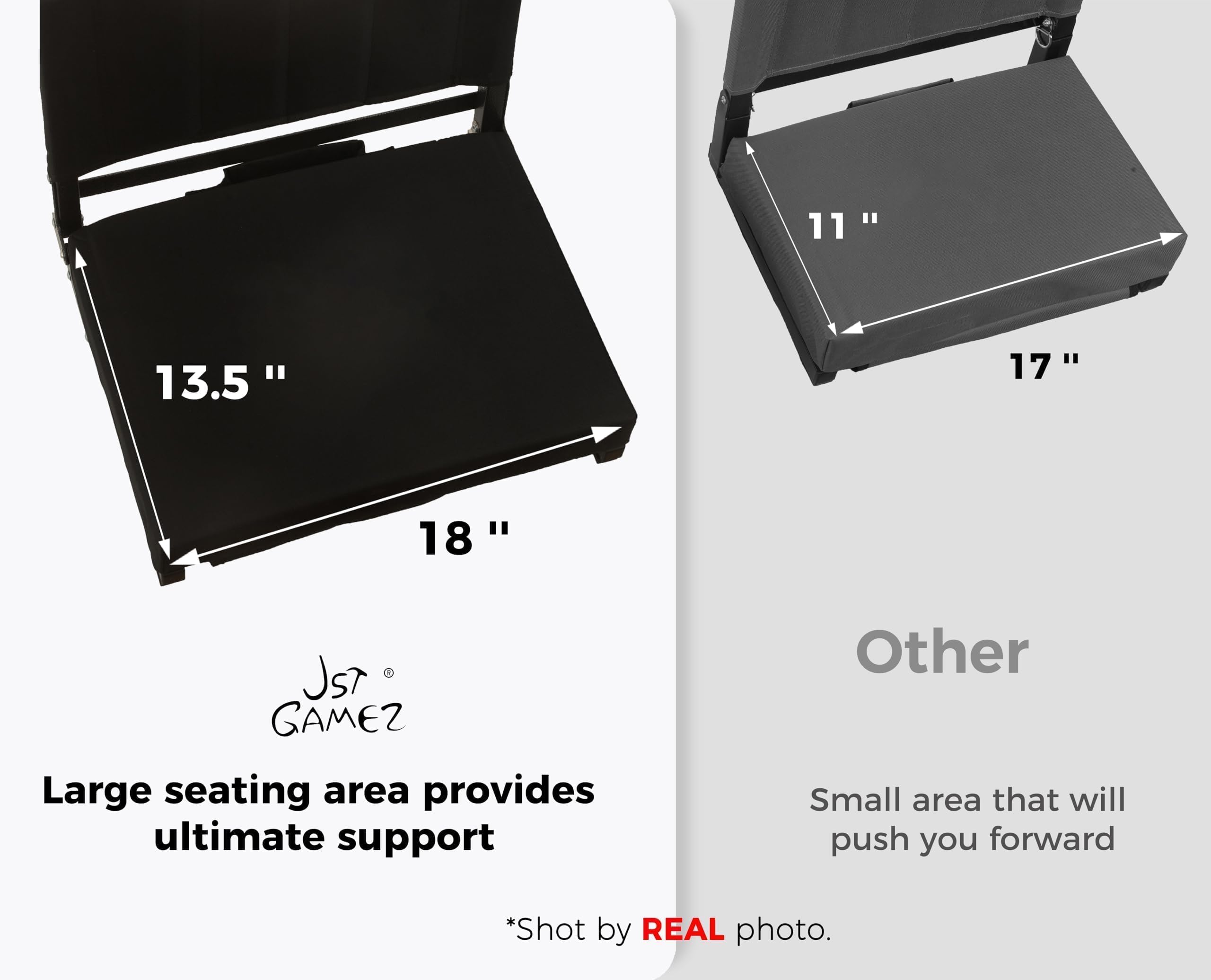Stadium Seats with 18.5in High Back Support and Thick 3in Foam Cushion Bleacher Chairs with Back and Cushion -Portable Folding Stadium Chair Includes Shoulder Strap and Cup Holder