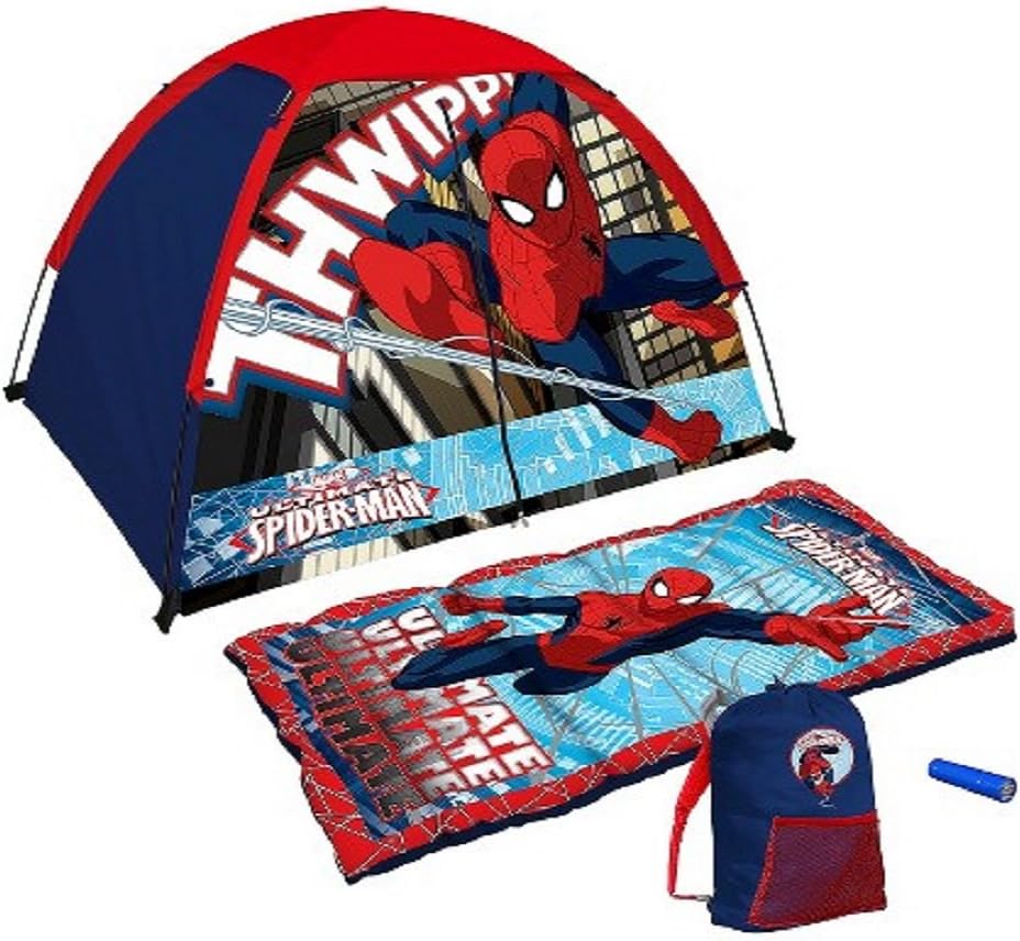 Marvel Ultimate Spider-Man Tent and Sleeping Bag 4 Piece Fun Camping Kit