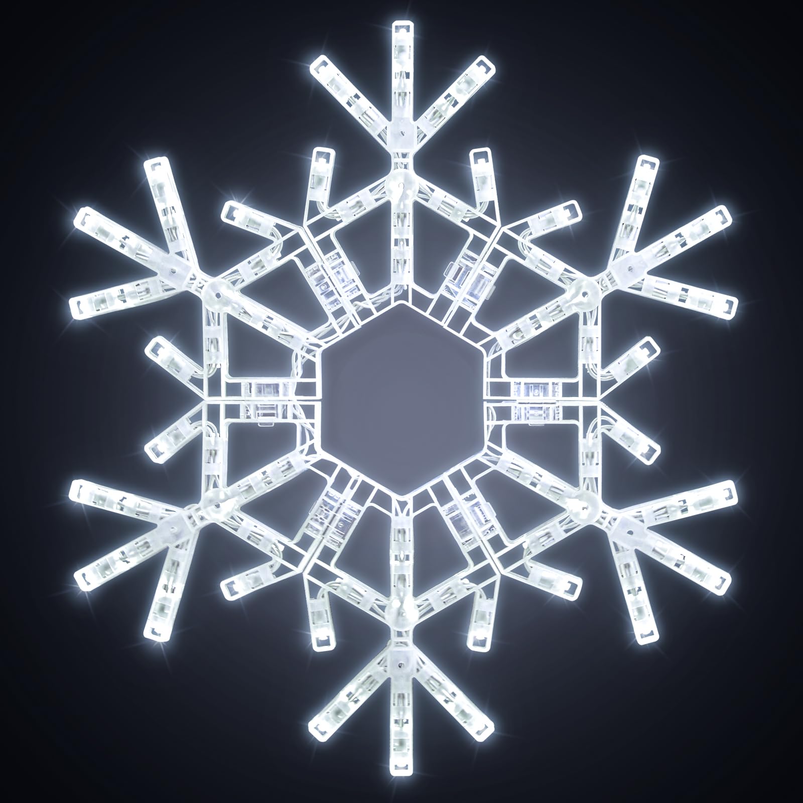 Brightown Christmas Snowflake Lights Outdoor, 72 LED 20" Folding Big Snowflake Hanging Lights, Waterproof Christmas Decorations Window Lights for Indoor House Porch Eave Pergola, Pure White