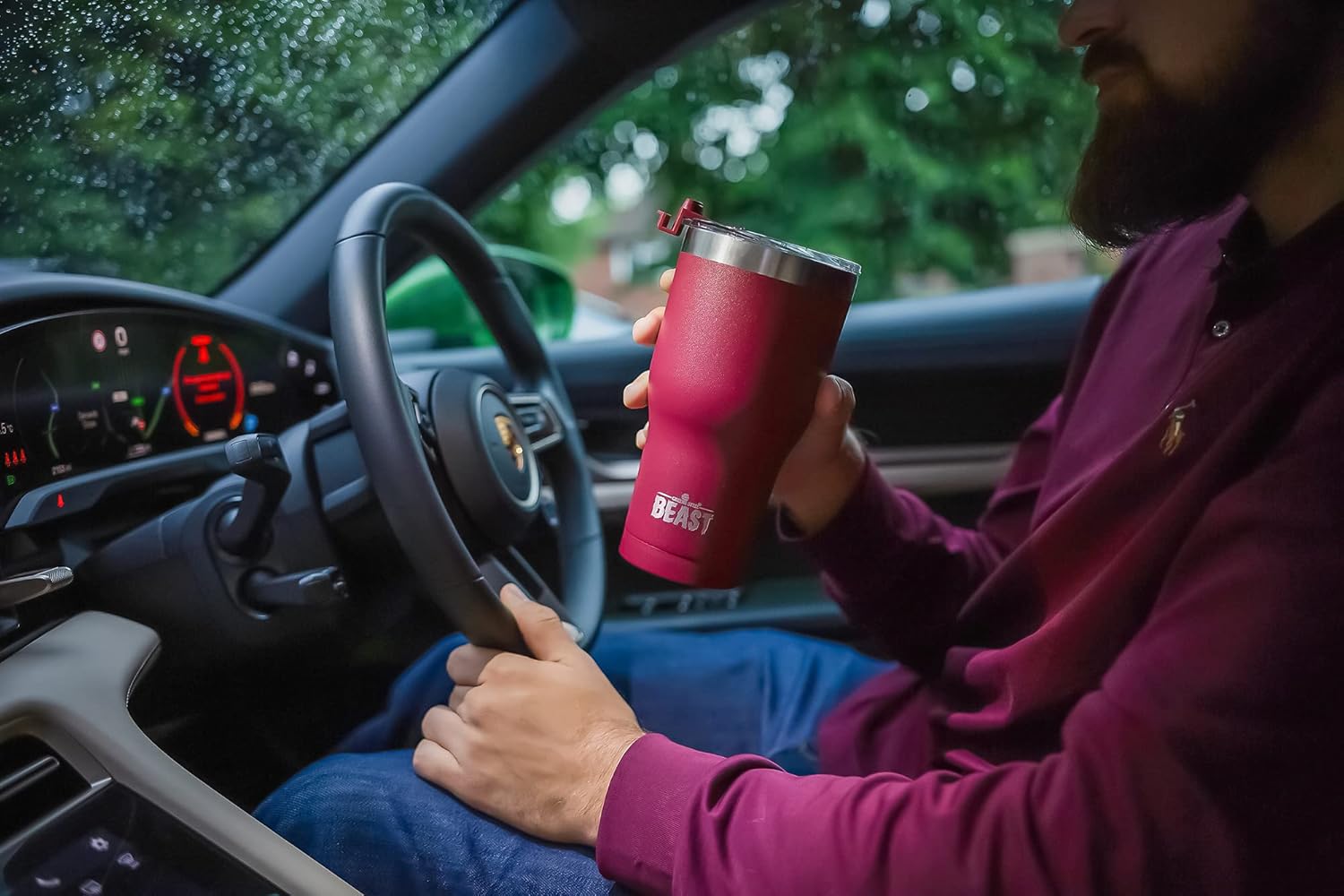 Beast 30 oz Tumbler Stainless Steel Vacuum Insulated Coffee Ice Cup Double Wall Travel Flask (Cranberry Red) - Image 3