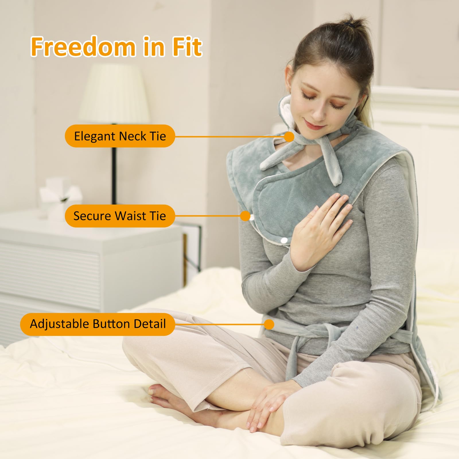 ITSHINY Termoforo Elettrico per Schiena, Termoforo Cervicale e Spalle con 6 Livelli di Riscaldamento, Timer di Spegnimento Automatico, Tensione Muscolare, Lavabile in Lavatrice, 60x108 cm