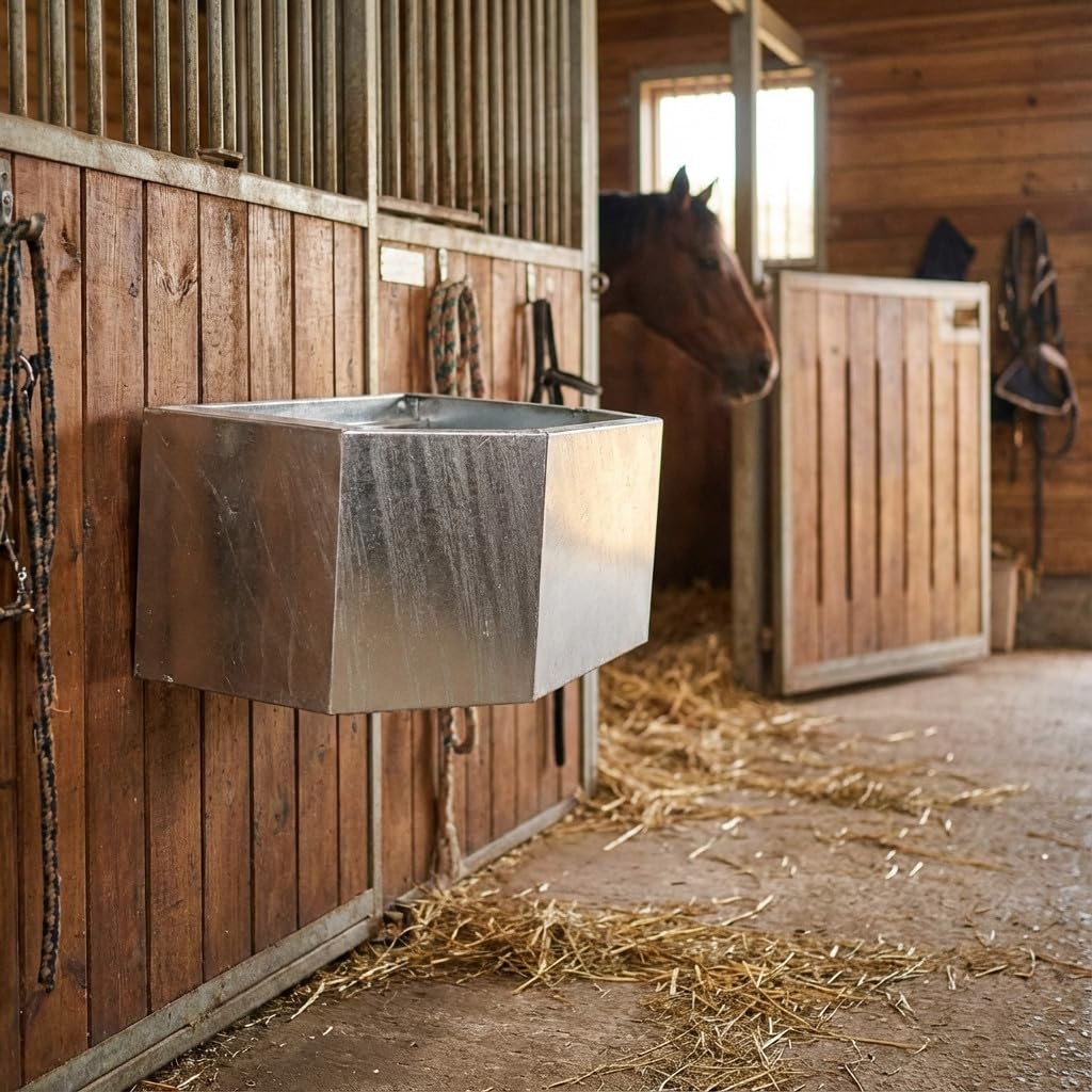 Suinga Comedero de Pared Galvanizado para Caballos 8 litros, 50x37x21 cm - Alimentador para Caballo