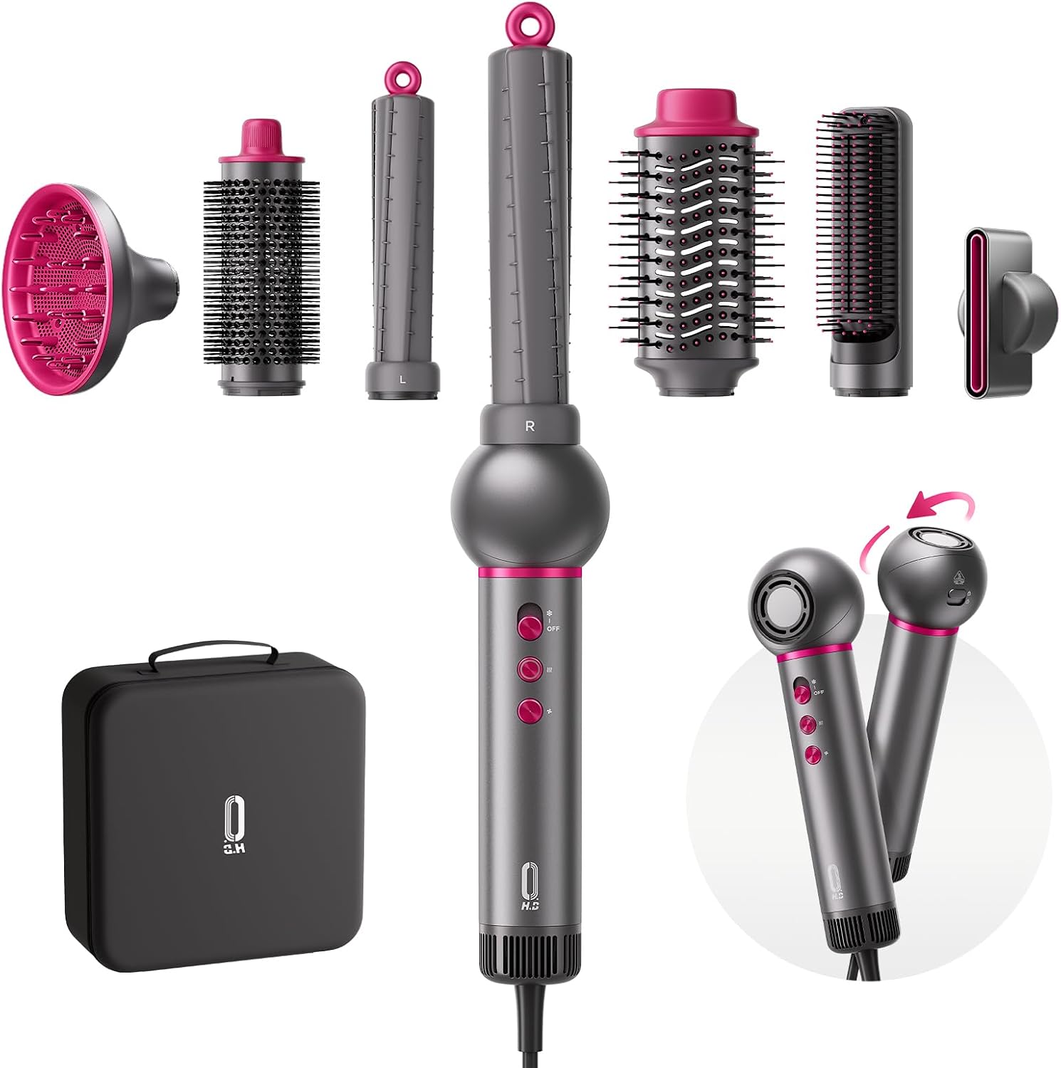 O.H.B 8 in 1 Air Styler & High Speed Hair Dryer Brush, Black